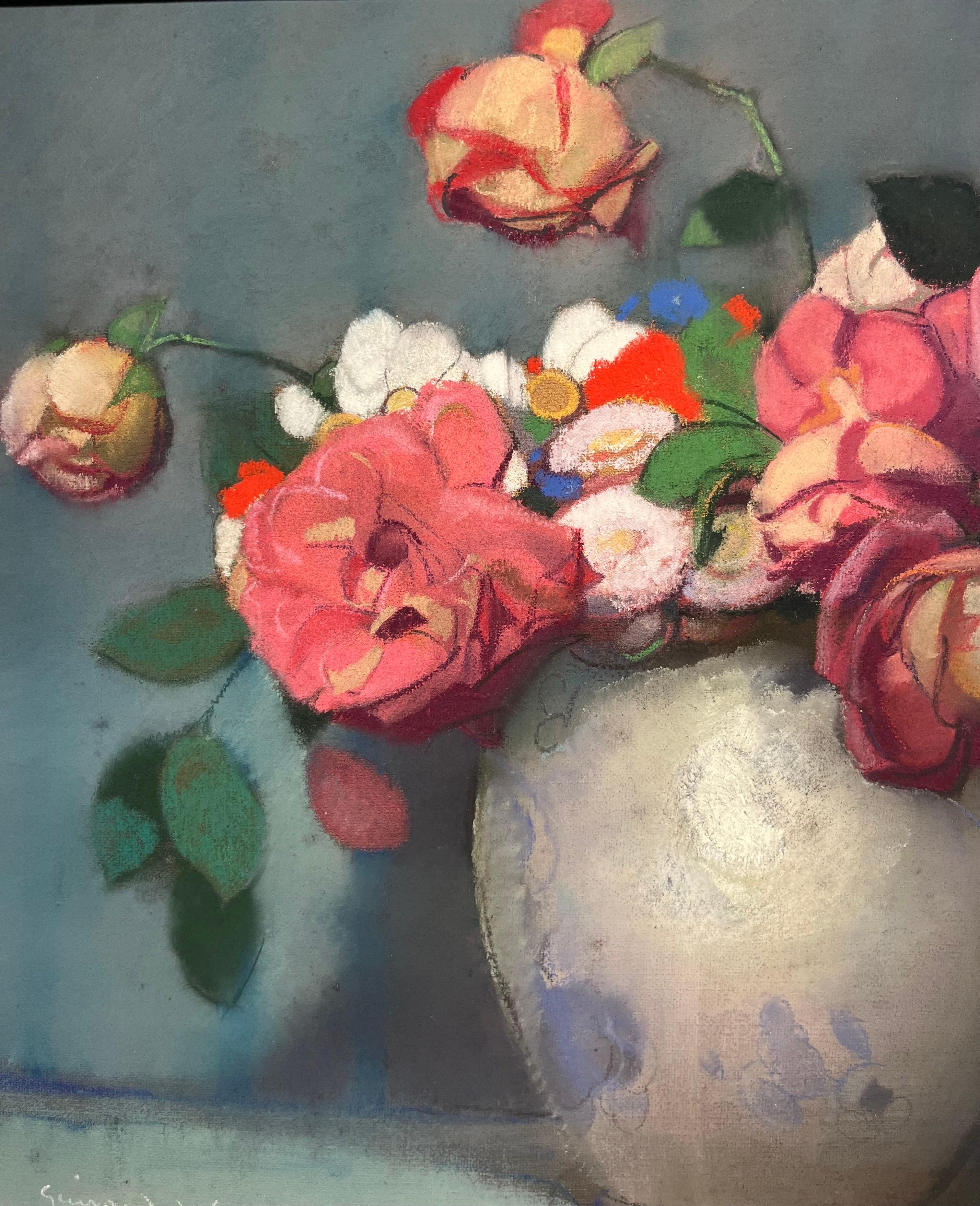 „Bouquet de fleurs“ Pastello cm. 36 x 45   1910  ca im Angebot 1
