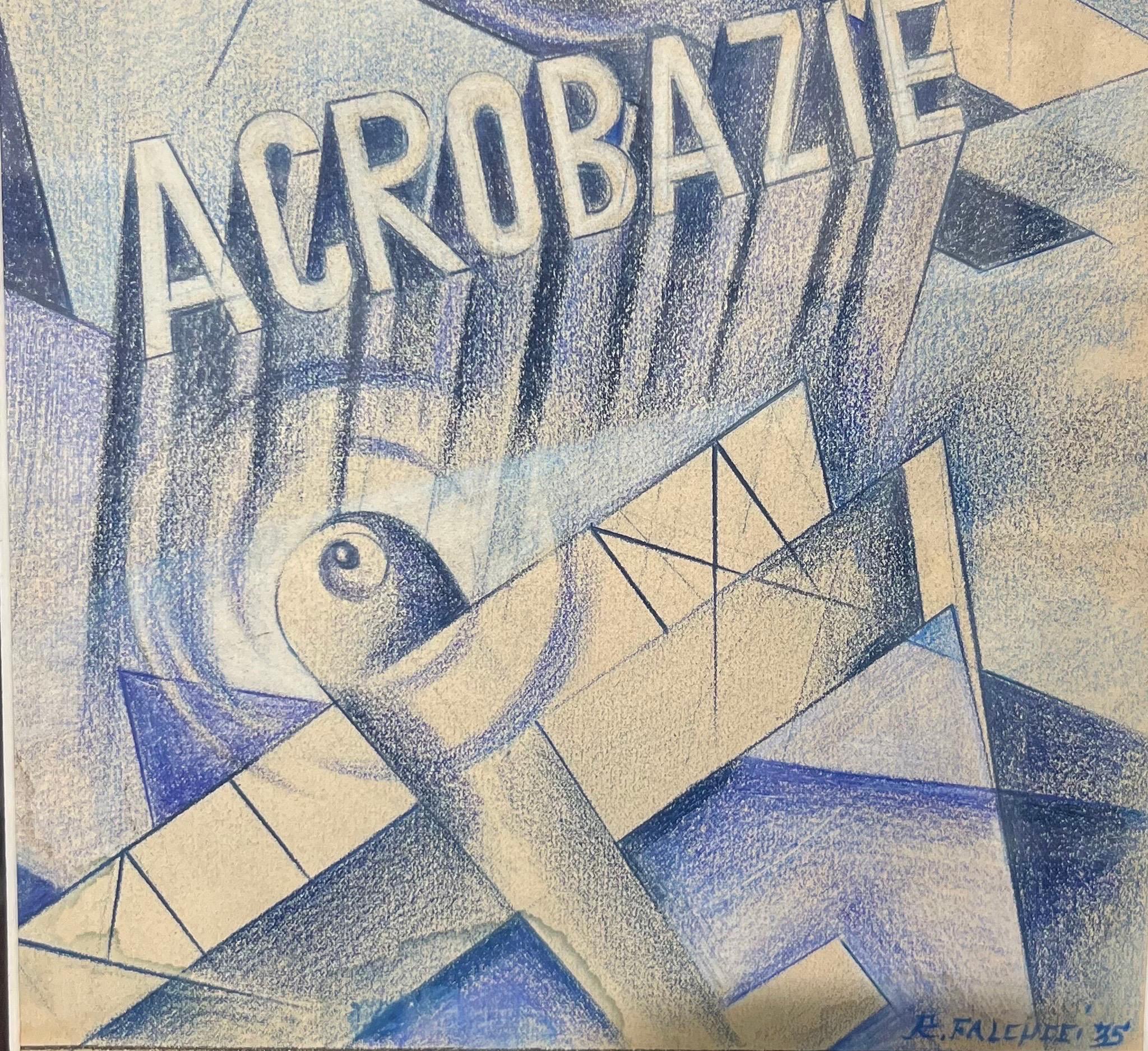 « Acrobazie » pastello 1935  cm. 19 x 25  - Futuriste Art par Robert Falcucci