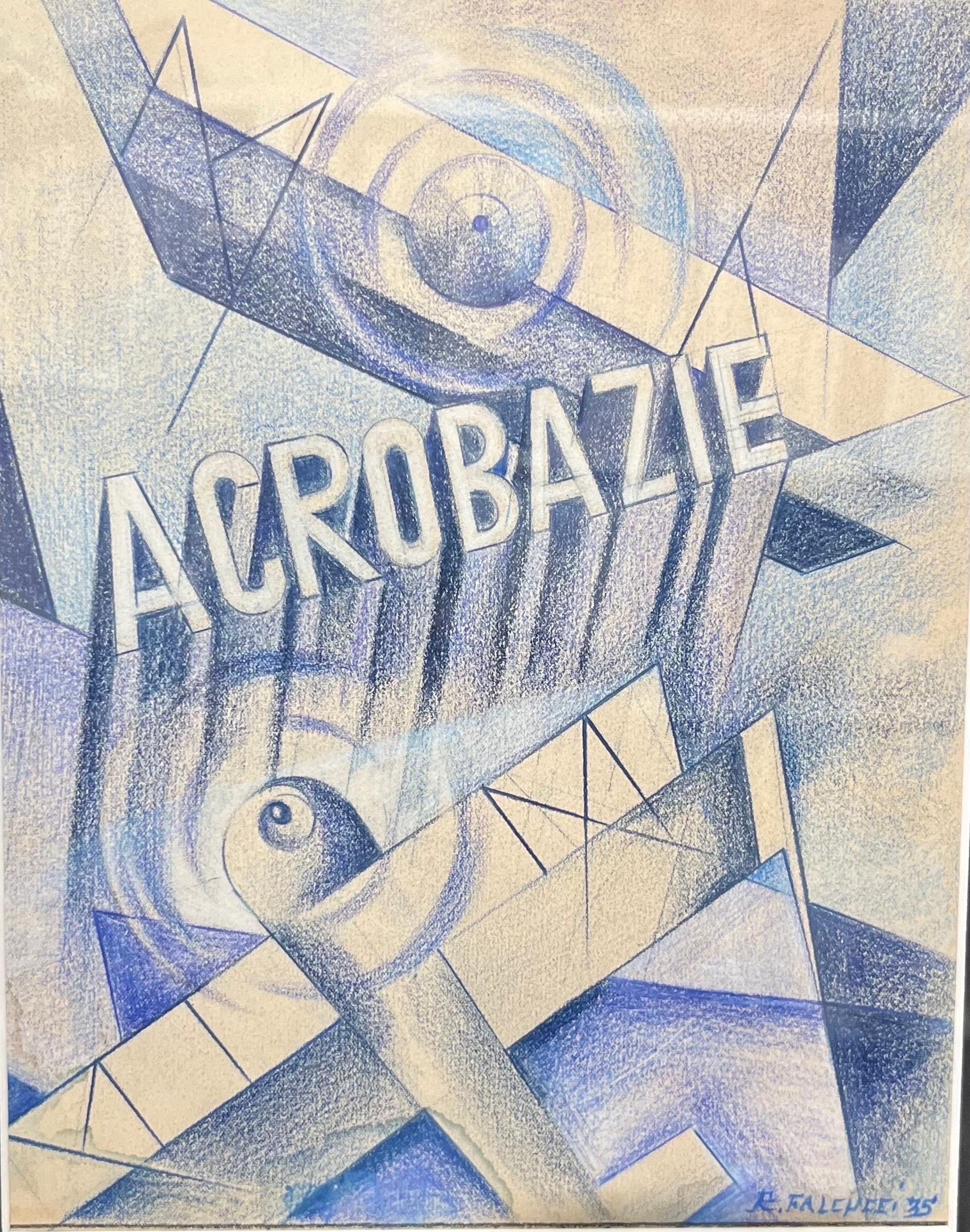 Pastellgemälde „Acrobazie“ von 1935  cm. 19 x 25  – Art von Robert Falcucci