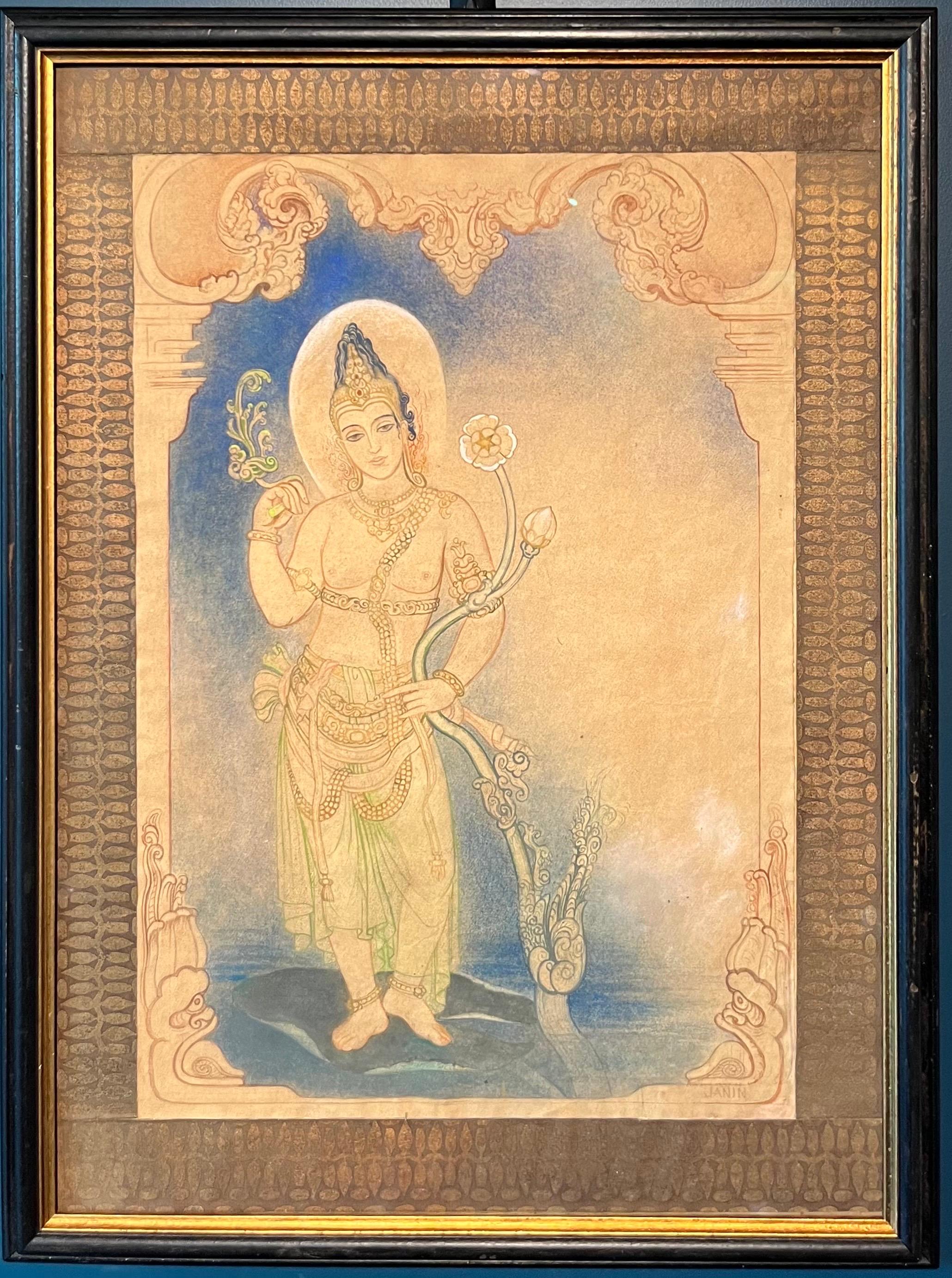 Louise Janin Nude - "Divinità induista" Tecnica mista su carta  cm. 48 x 33   1920 ca
