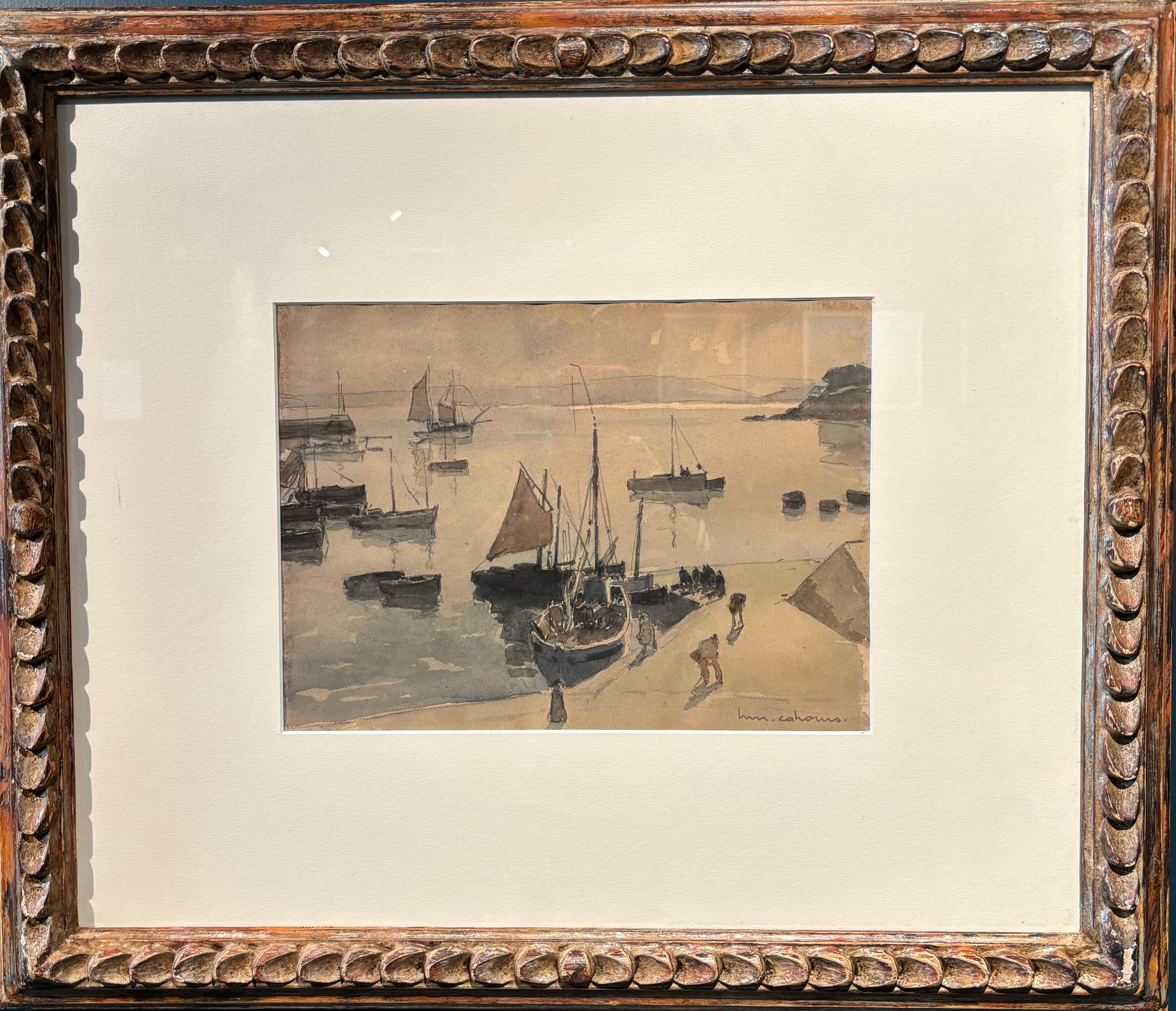 Landscape Art de Henry Maurice CAHOURS - "ritorno dalla pesca" Acquarello cm. 22 x 29  1930 ca