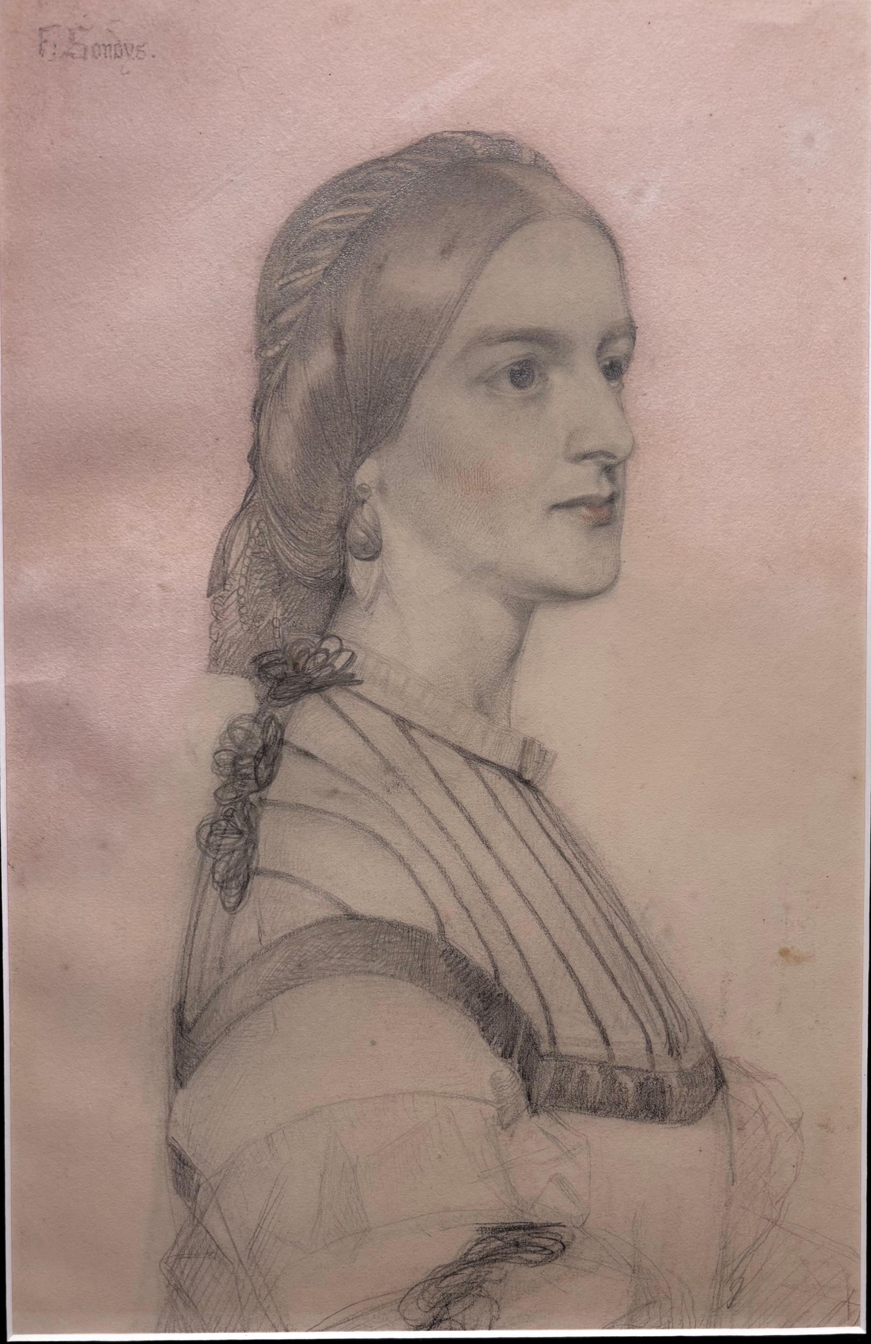 „Studio per Ritratto di Lady Anne Simms Reeve of Brancaster Hall“ 1870 ca. (Präraphaelismus), Art, von Frederick Sandys