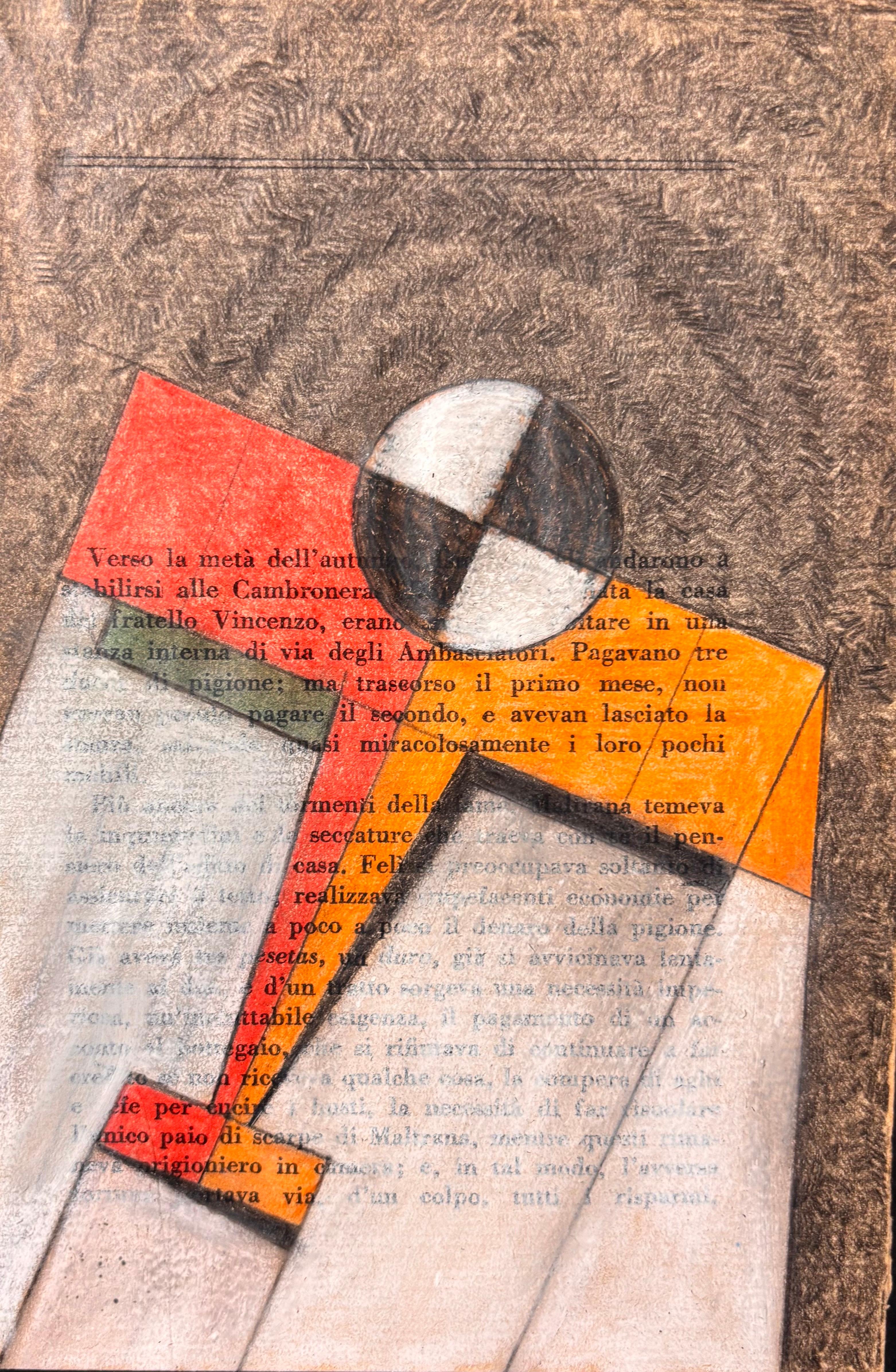 Aereopittura su pagina di libro , Tecnica mista cm. 13 x 19 1930 ca - Black Landscape Art by Michele Falanga