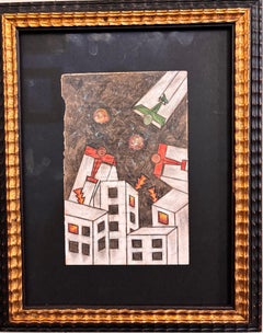 Aeropittura città nella notte   Tecnica mista su carta cm. 13 x 18  1930