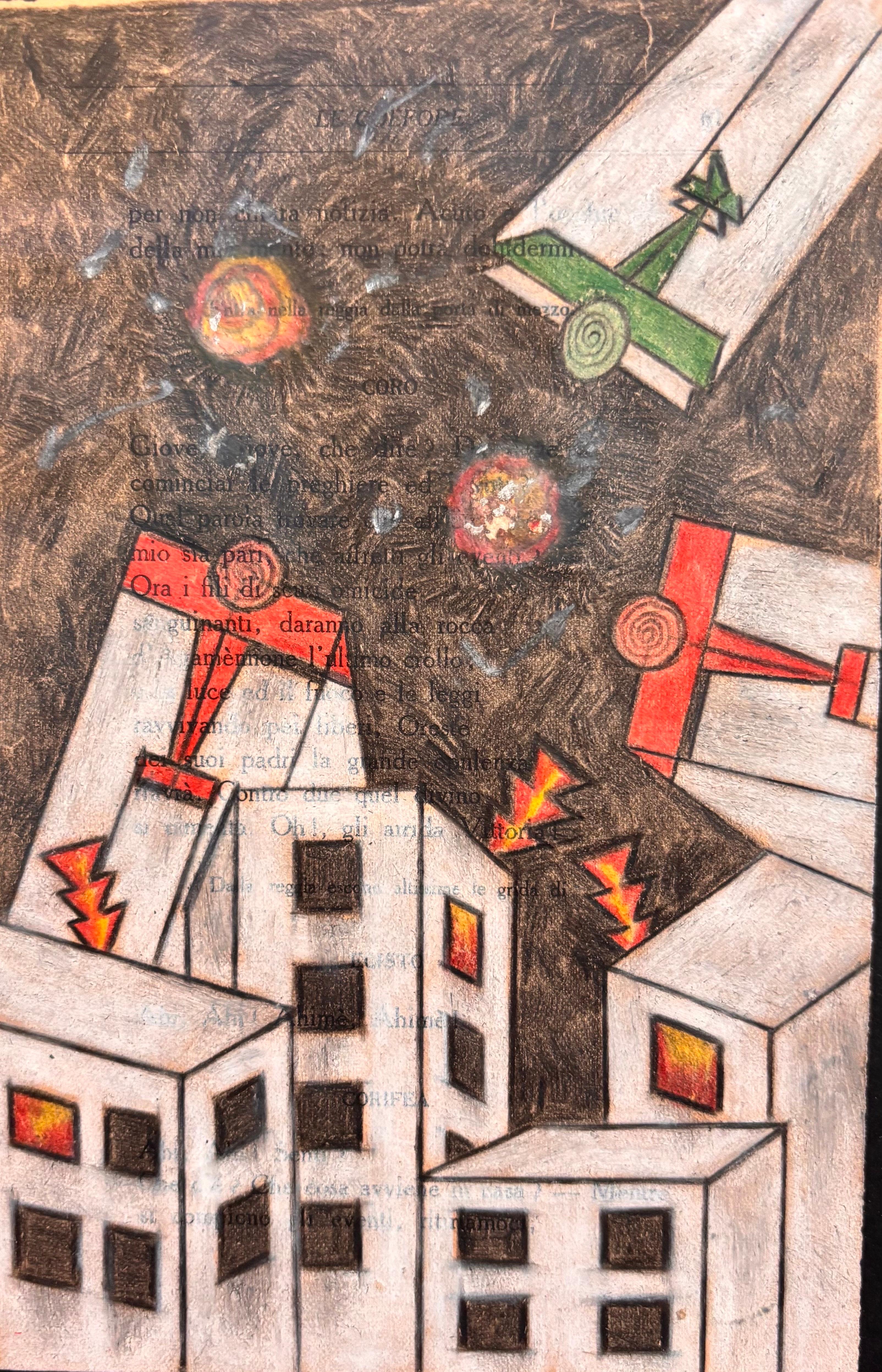 Aeropittura città nella notte   Tecnica mista su carta cm. 13 x 18  1930 (Futuristisch), Art, von Michele Falanga