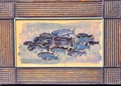 Cardumen de peces azules    acuarela  cm. 41 x 23  2000