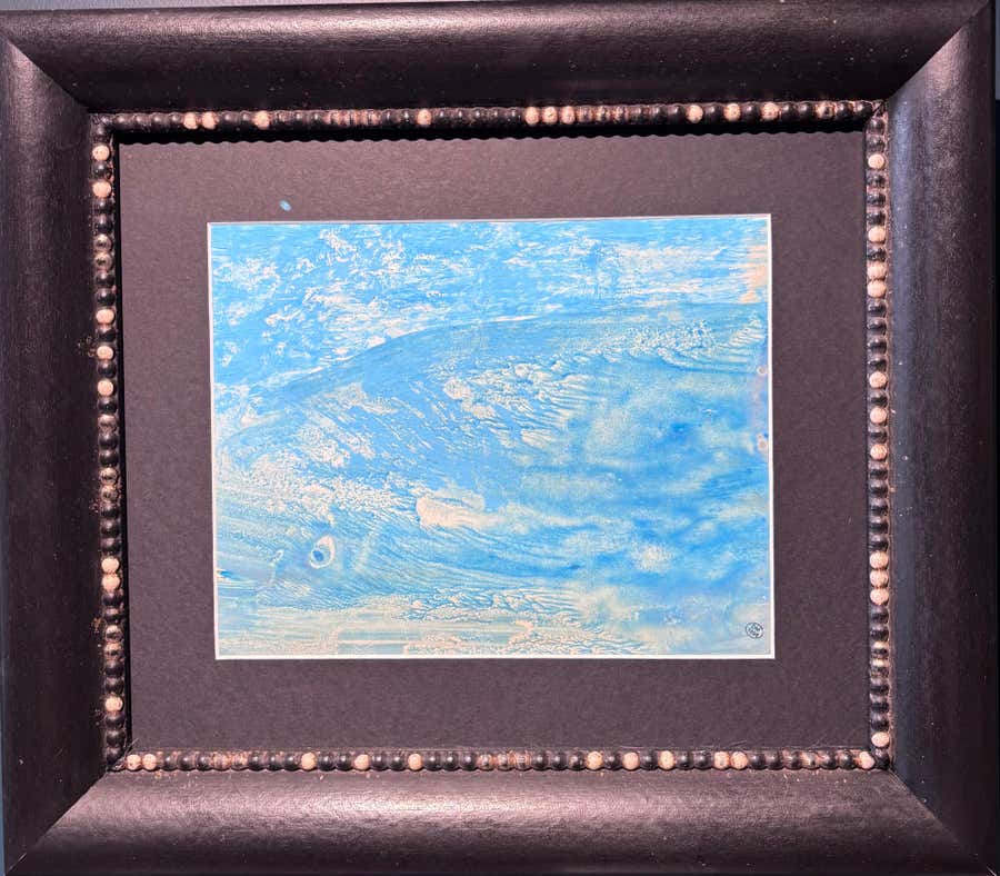 "Composizione astratta turchese" Olio su carta cm. 26 x 20 1950 ca