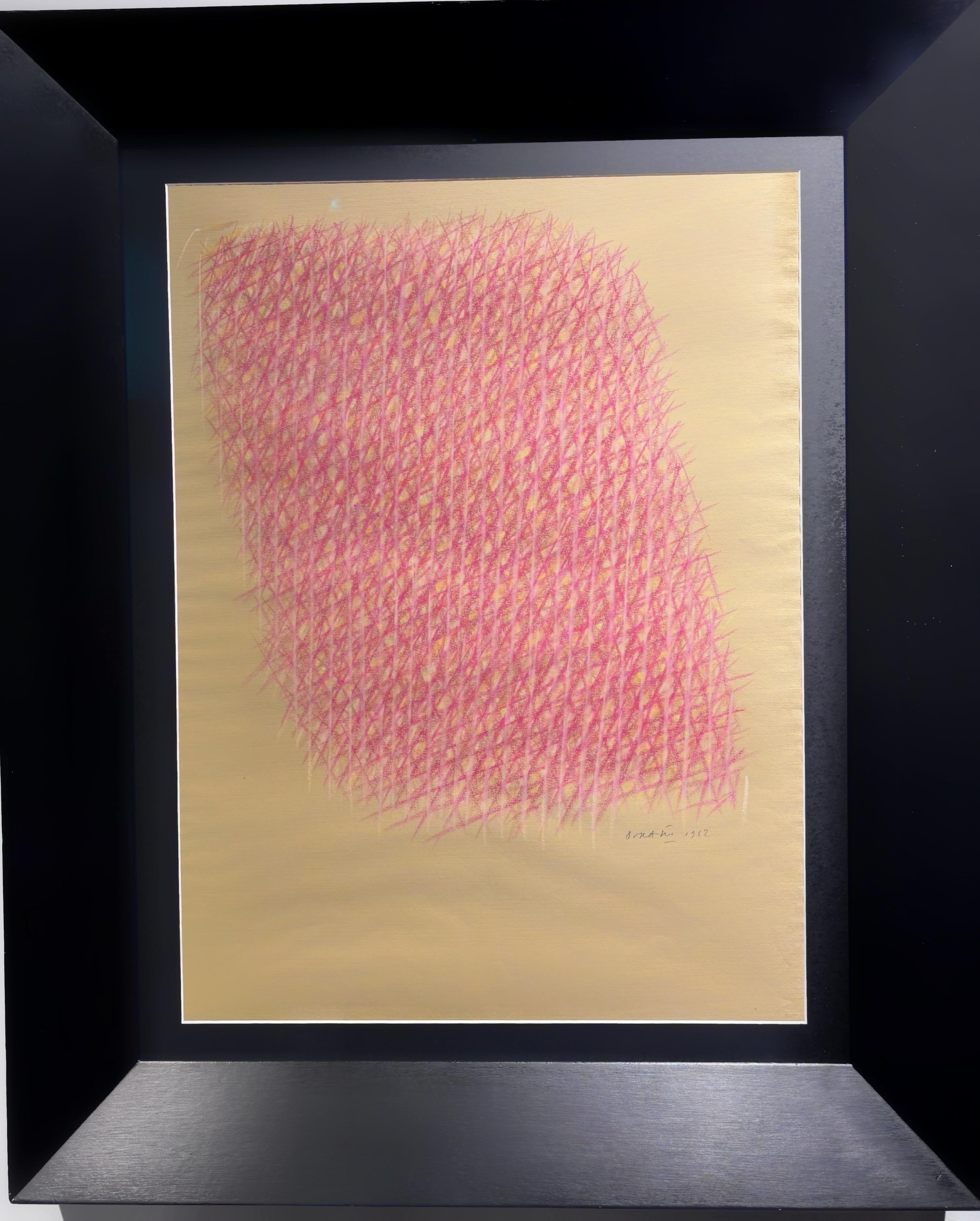 Piero Dorazio Abstract Drawing - Reticolo rosa  Matita   ,   Pastello cm. 47 x 65  1962