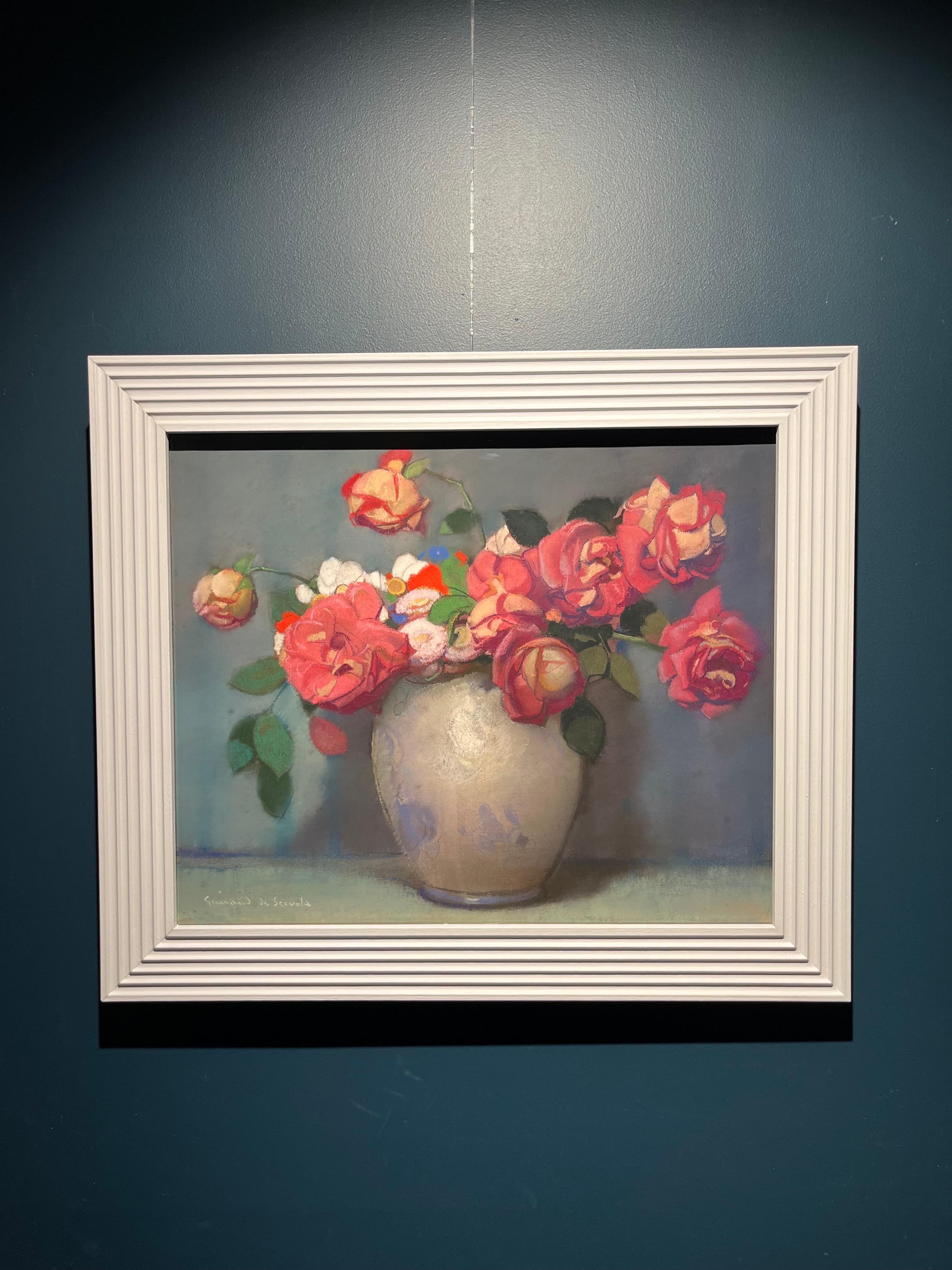 « Bouquet de fleurs » Pastello cm. 36 x 45   1910  ca - Jugendstil Art par Lucien-Victor Guirand de Scévola