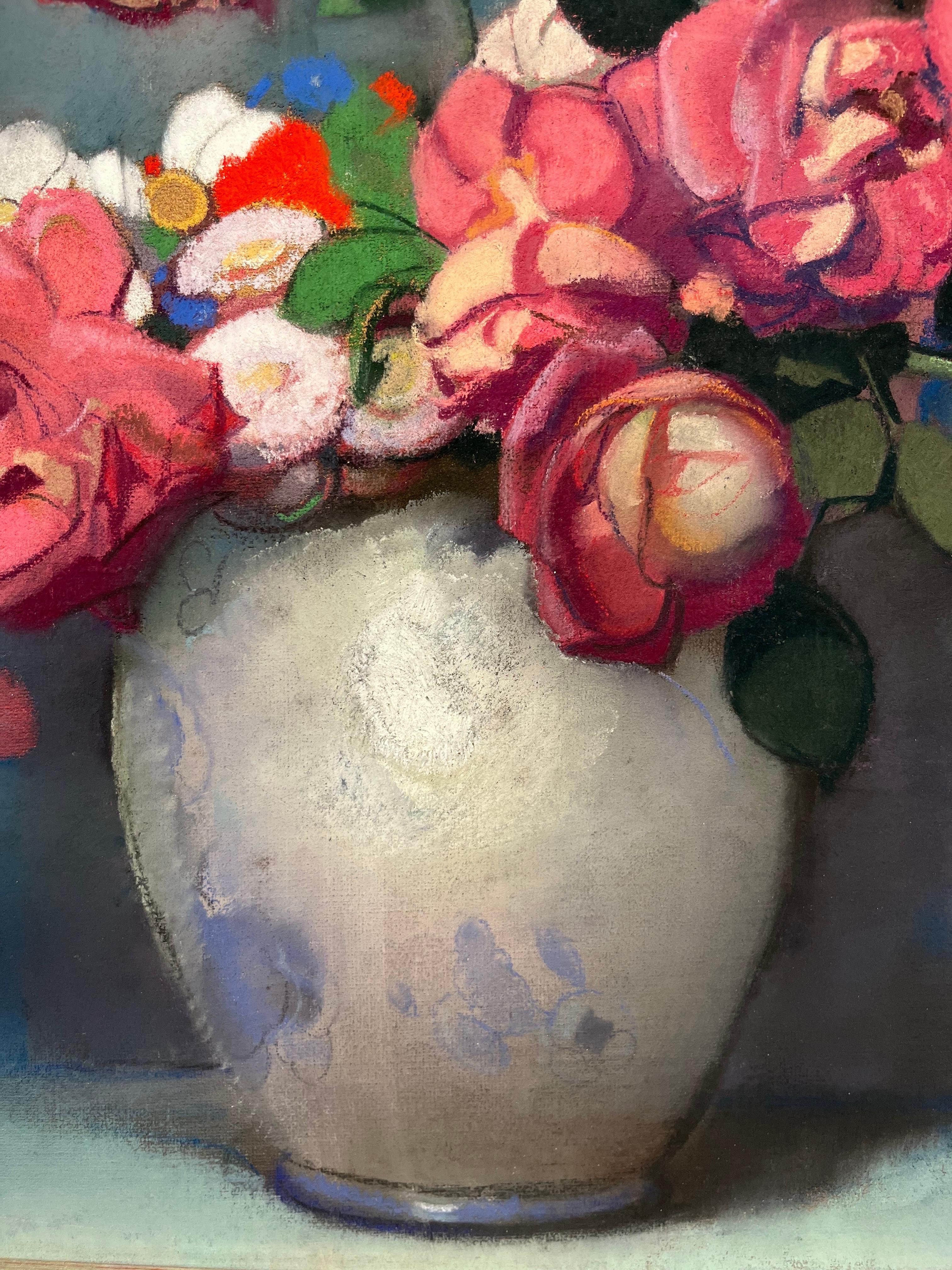 „Bouquet de fleurs“ Pastello cm. 36 x 45   1910  ca im Angebot 2