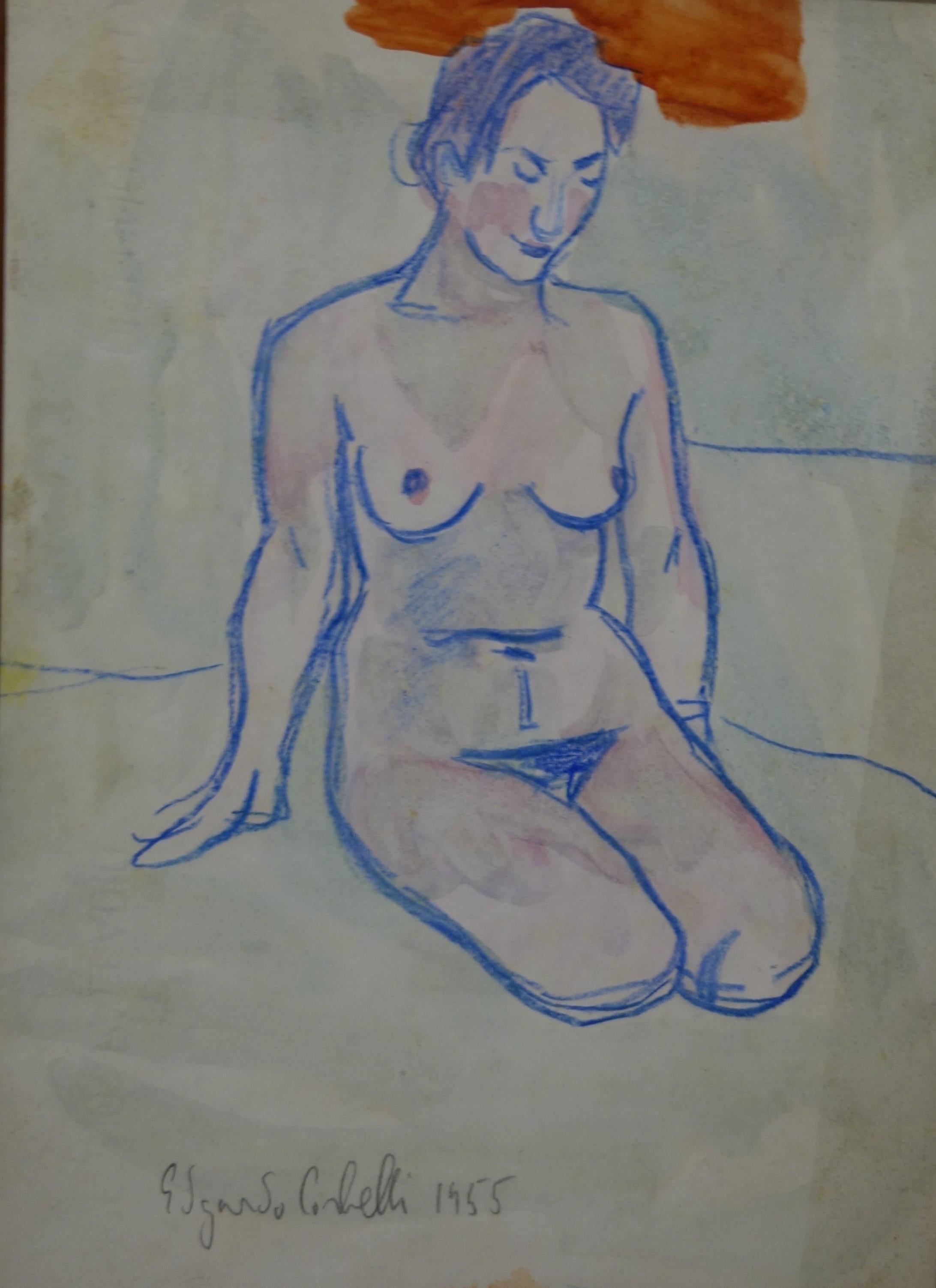 Edgardo Corbelli Figurative Art -  "Nude "watercolor  cm. 24 x 33   1955