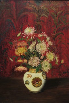 "Crisantemos en jarrón chino"    Aceite   1927