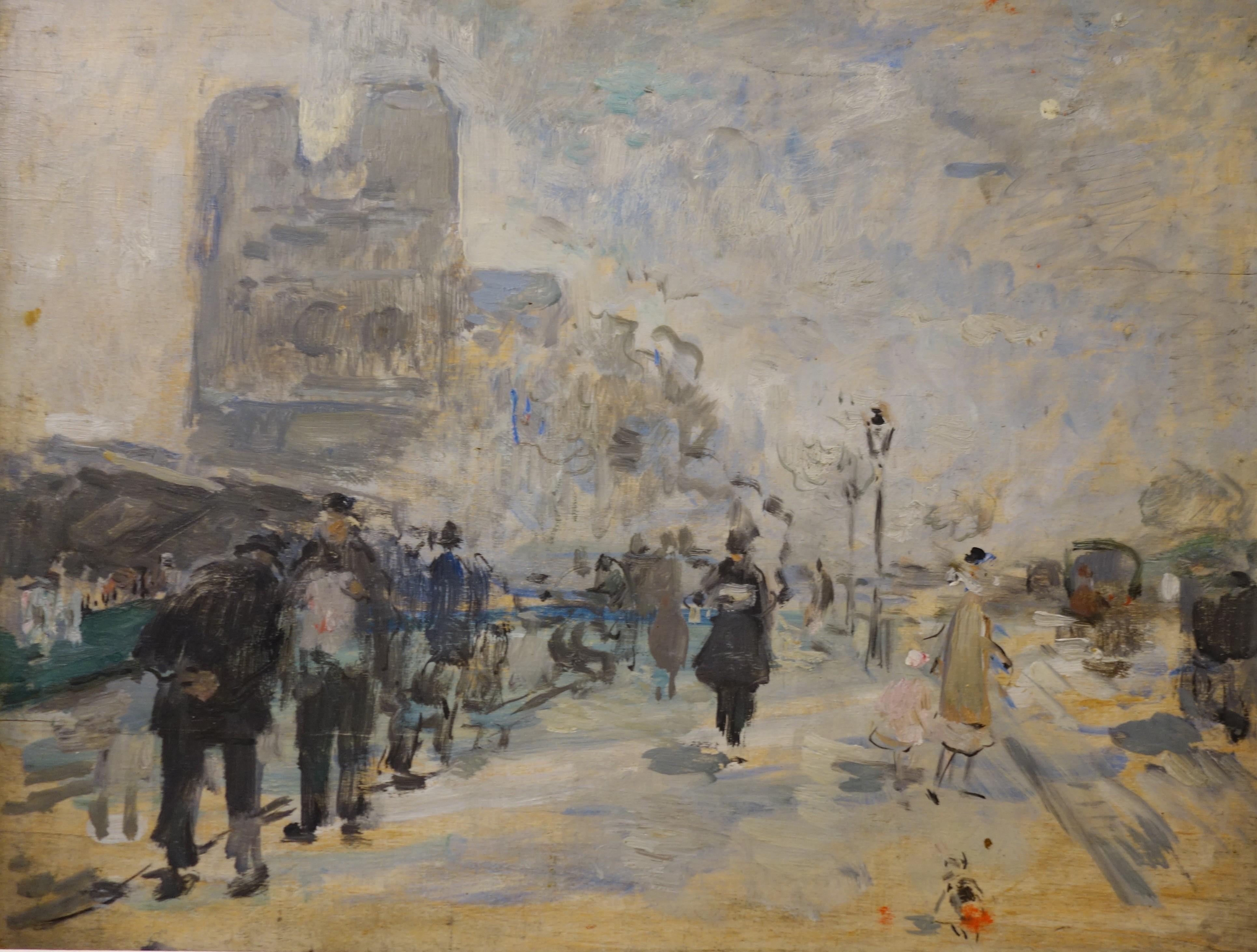 Paris , Along the Seine, Notre Dame Paris    Oil    1926 cm. 34 x 26  - Painting by Frantz Charlet 