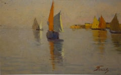 "Sailboats, Venice Lagoon" Sea, Italy 19th cm. 20 x 30 1890
