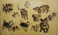 " dogs and a cat"  Animals, Dogs, Cat, ink and watercolor cm. 30 x 20