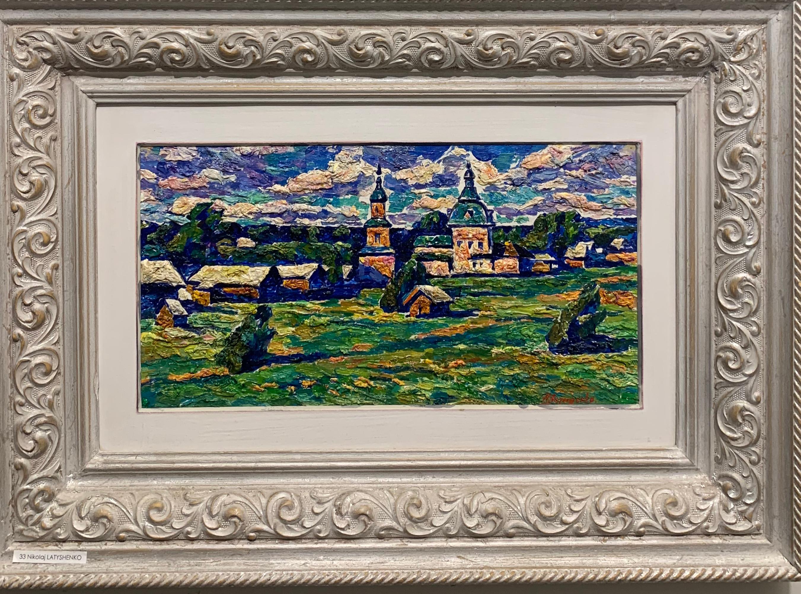 Nikolaj Latyshenko Figurative Painting - "Village"Russia, impressionism, countryside oil cm 40x 21  1982