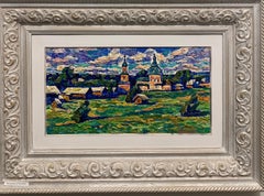 Vintage "Village"Russia, impressionism, countryside oil cm 40x 21  1982