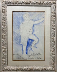 "Young boy in blue" Ulrike , Boy, Blue, watercolor, cm. 31 x 48 1967