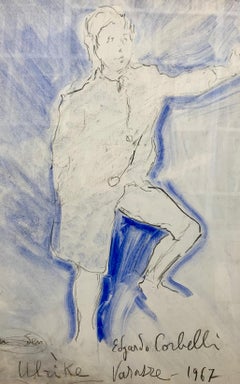 "Young boy in blue" Ulrike , Boy, Blue, watercolor, cm. 31 x 48 1967