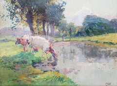 Antique Cows at the water’s edge
