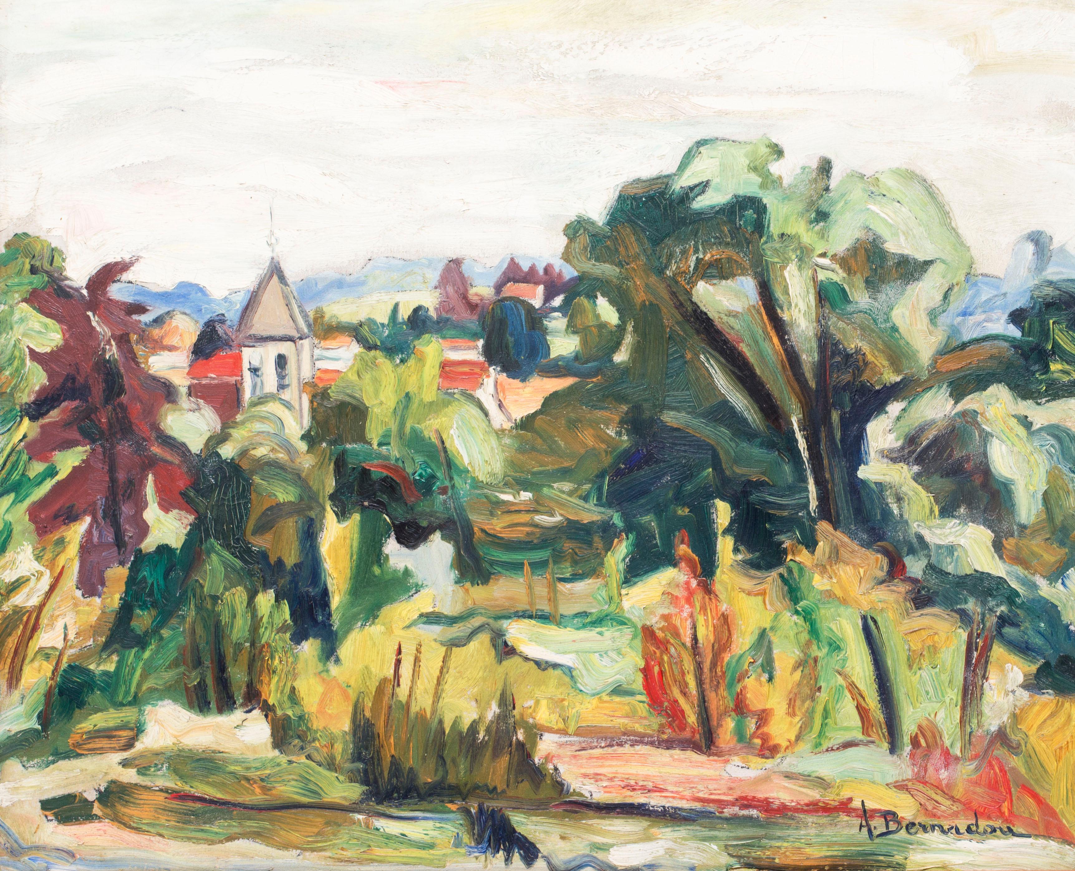 Andre’ Gabriel Bernadou  Landscape Painting - A French village