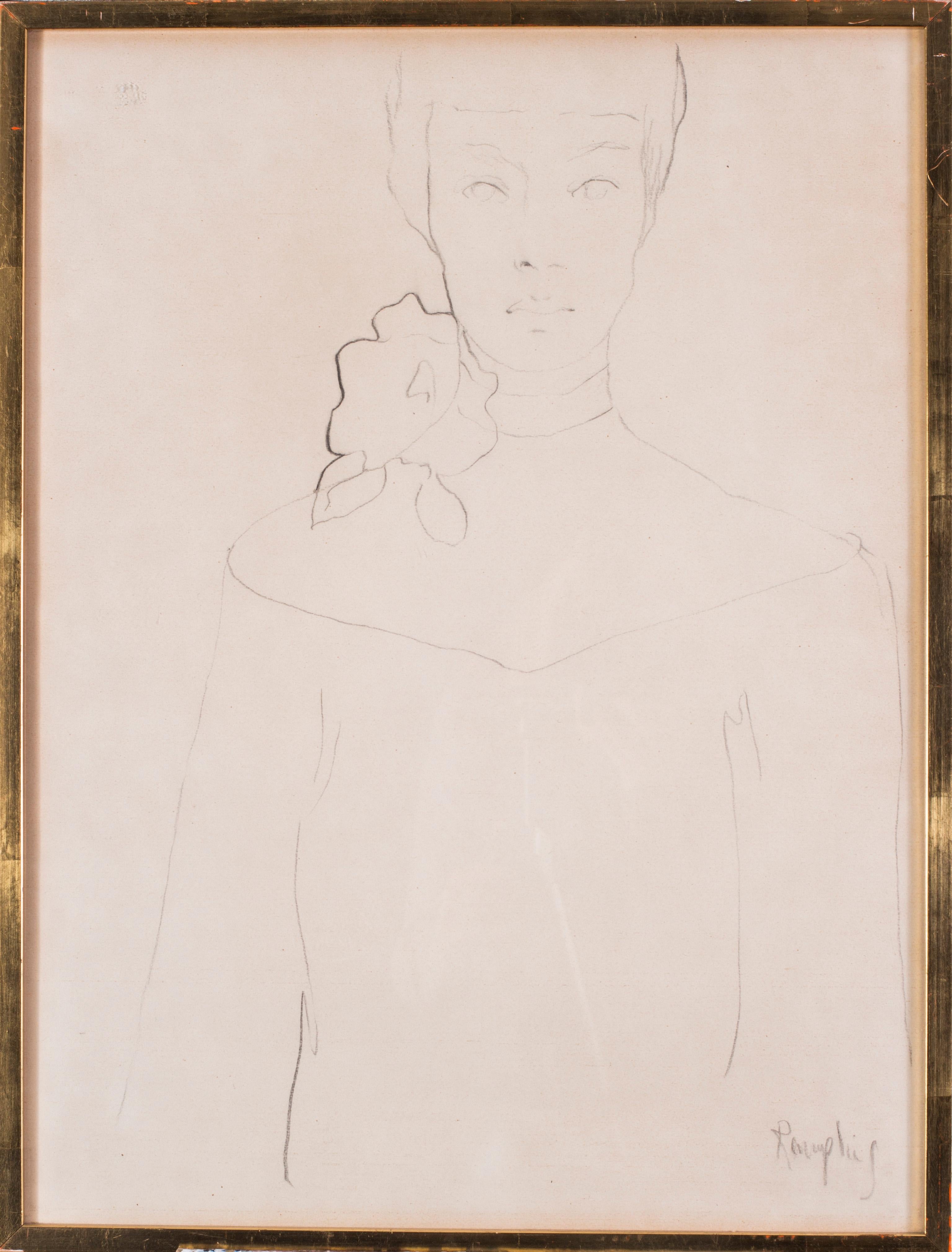 •	Rampling (British School, 20th Century)
Lady with choker and bloom
Signed ‘Rampling’ (lower right)
Pencil on paper
24 x 18 in. (61 x 45.7 cm.)

This is probably executed in the 1960s