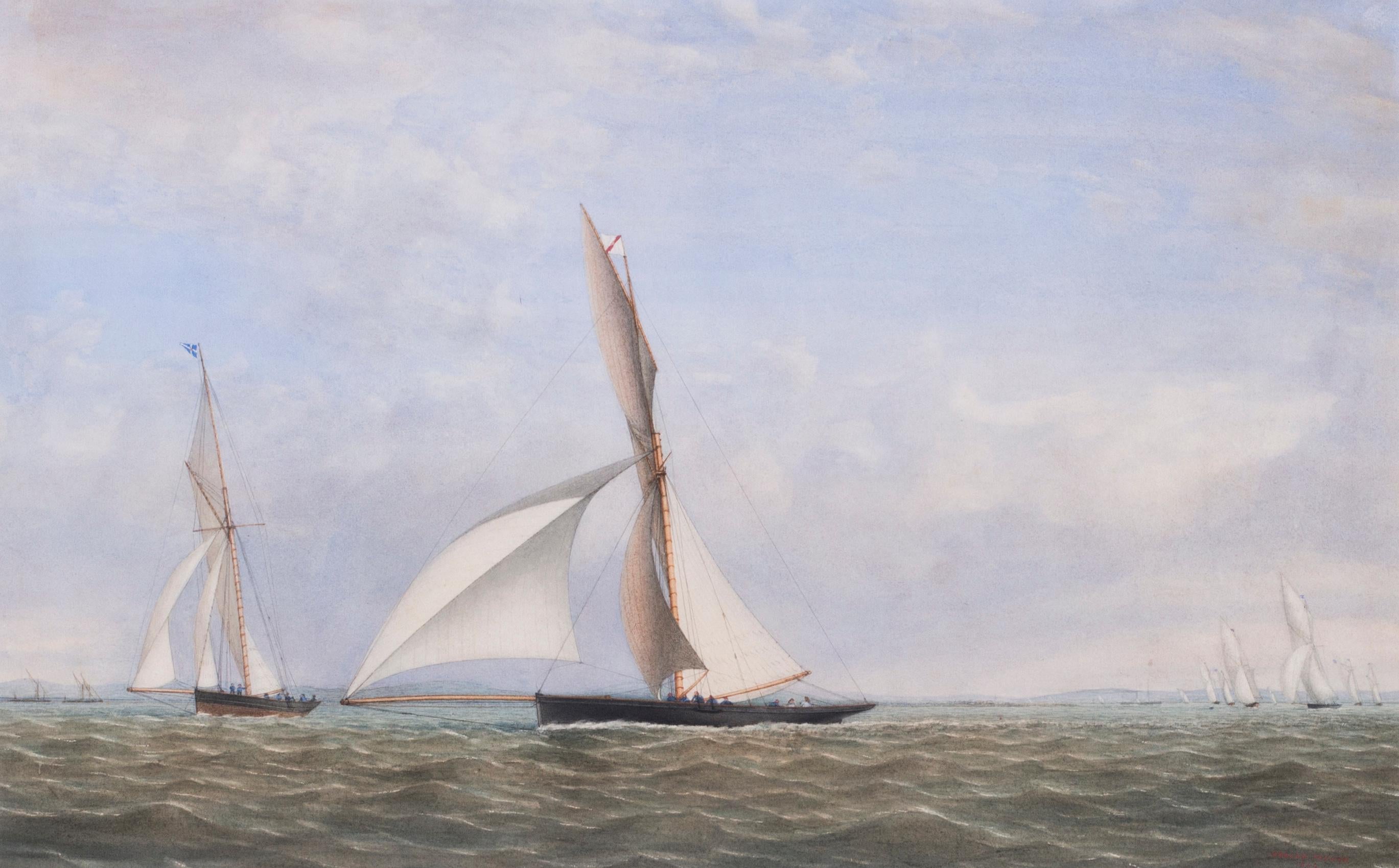 Josiah Taylor Landscape Art - 19th Century British original watercolour Cutter Yachts of the Royal Thames Club