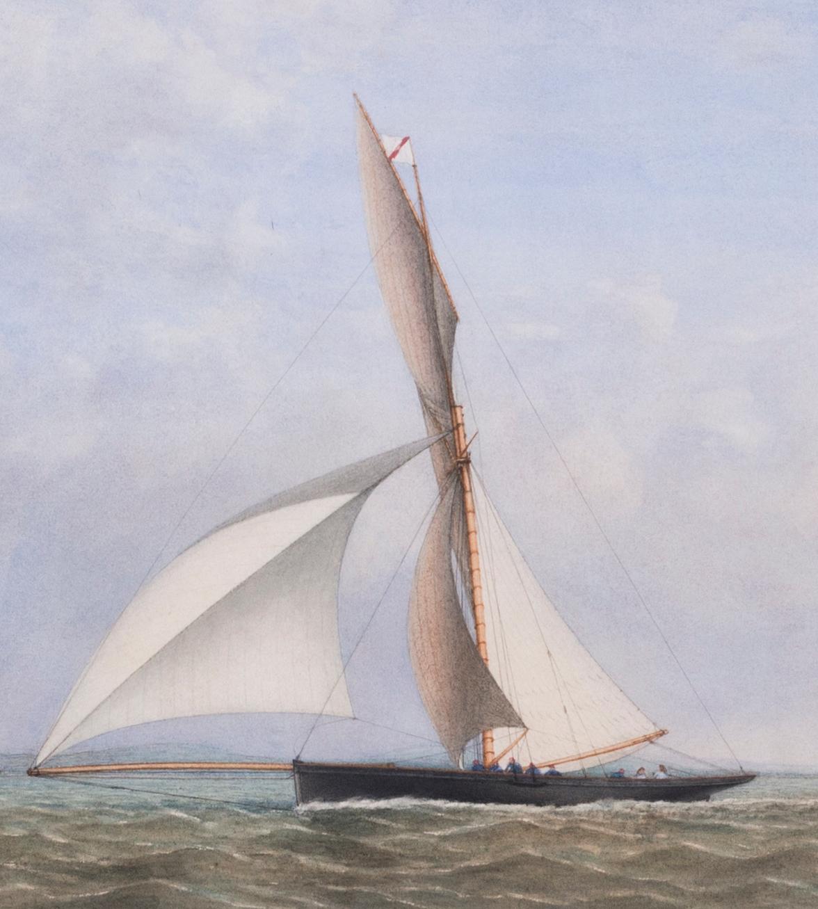 19th Century British original watercolour Cutter Yachts of the Royal Thames Club - Art by Josiah Taylor