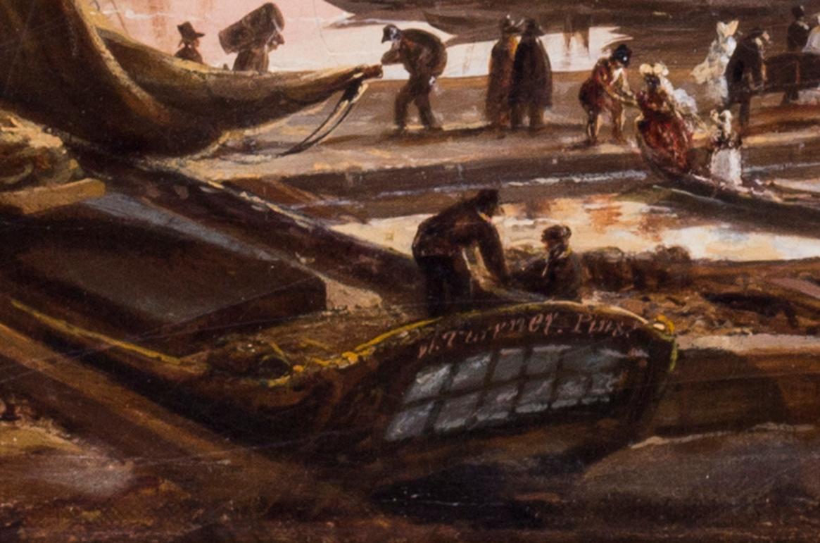 Crowds embarking on a paddle steamer trip before Waterloo Bridge, London - Victorian Painting by William Turner de Londe 