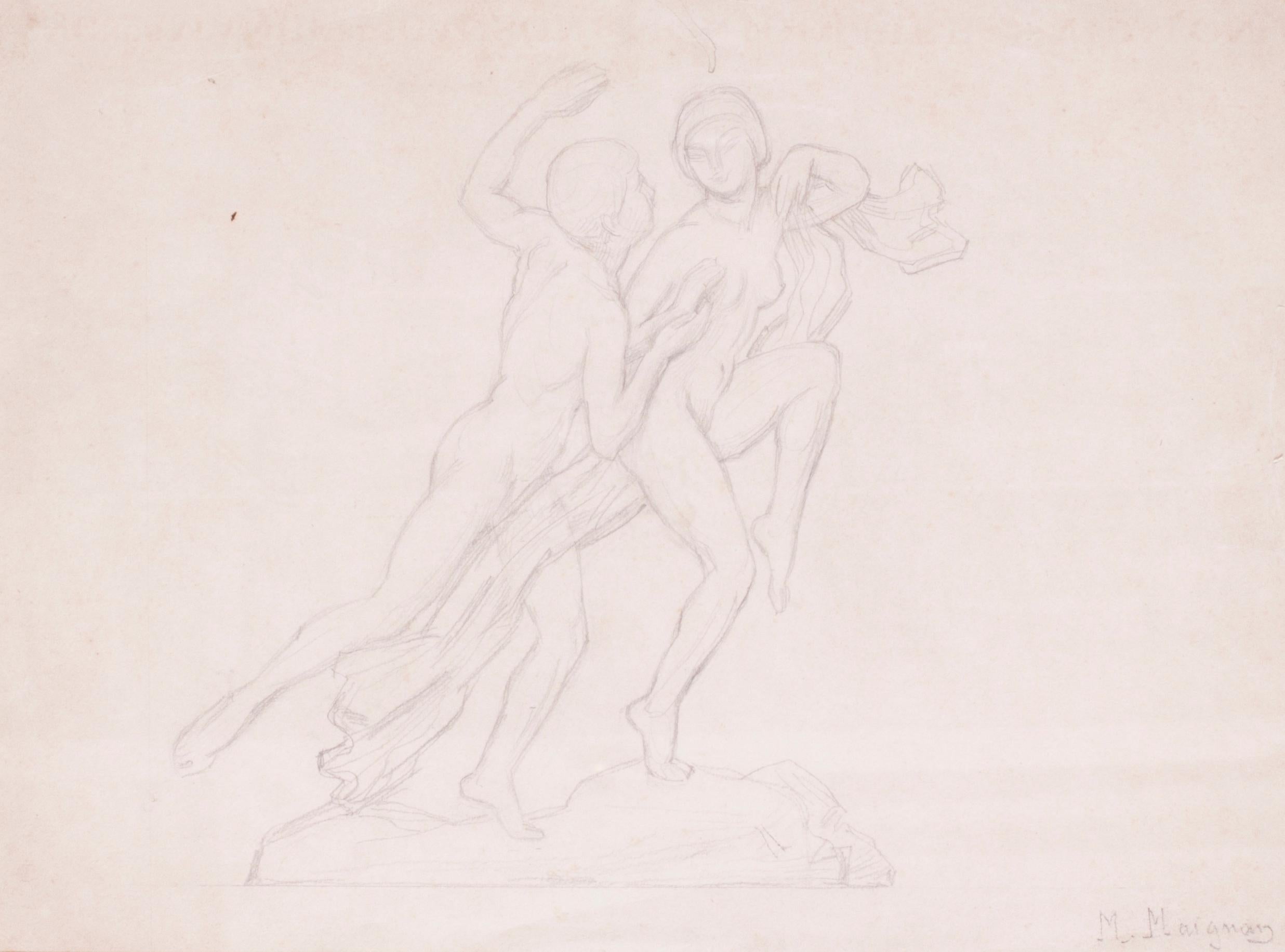 Maurice Maignan (French, 1872 – 1946)
A sculpture study for a pair of classical lovers
Pencil on paper
Signed ‘M. Maignan’ (lower right)
10.3/8 x 14 in. (26 x 45 cm.)
