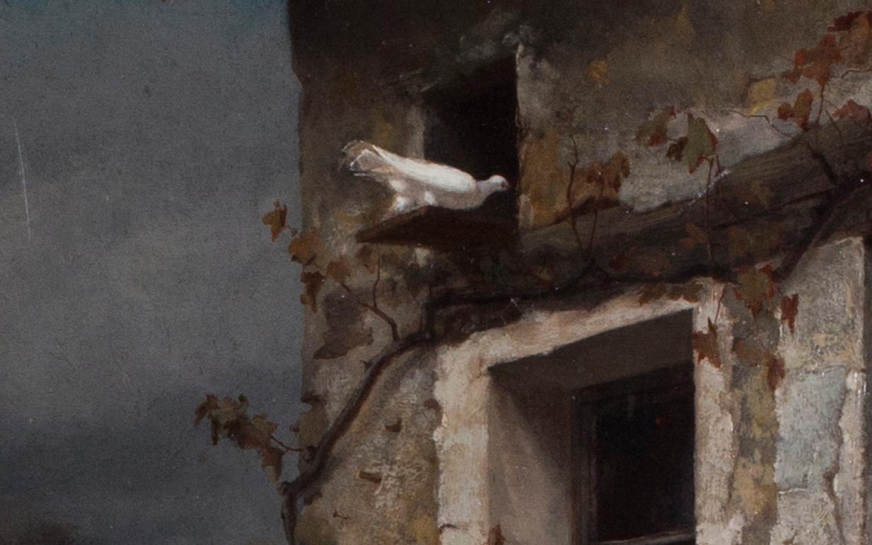 A country player seeking shelter - Realist Painting by Emile Pierre Metzmacher 