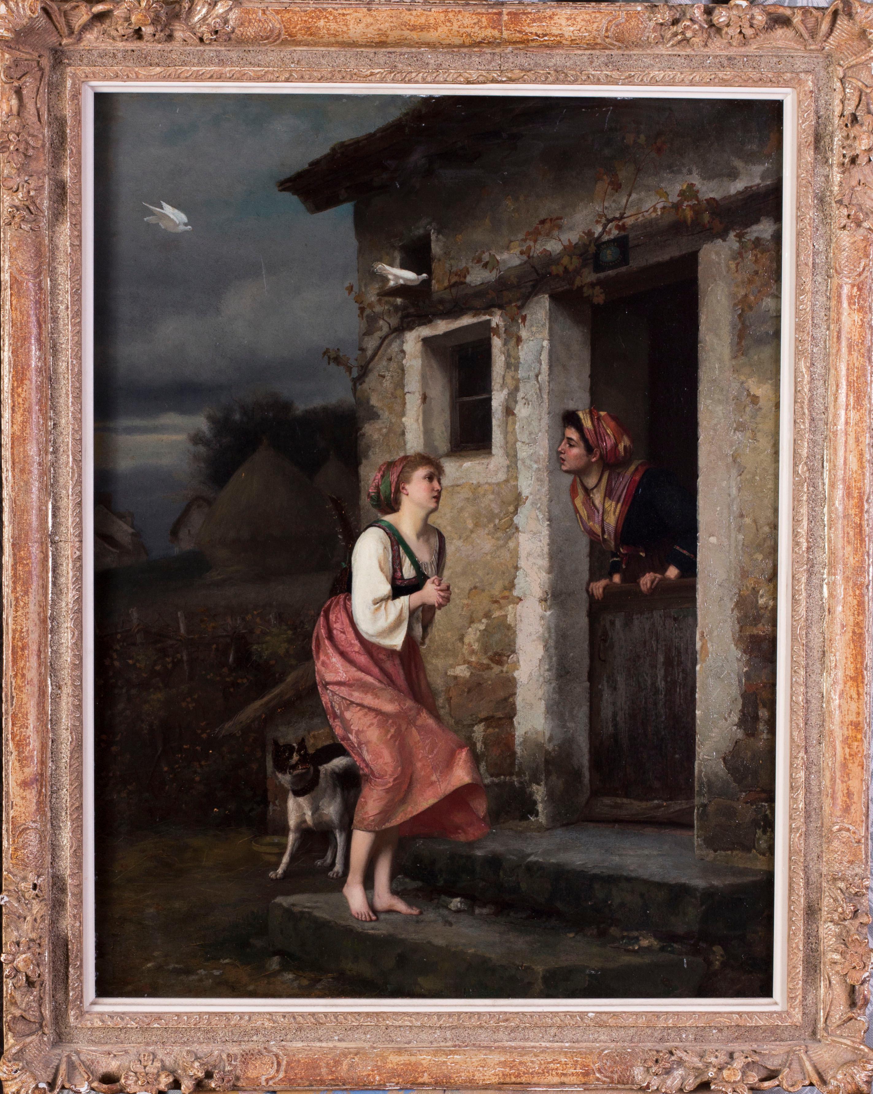 A country player seeking shelter - Painting by Emile Pierre Metzmacher 