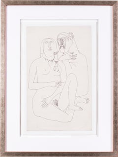 A 20th Century Indian abstract drawing of lovers by Indian artist F. N. Souza
