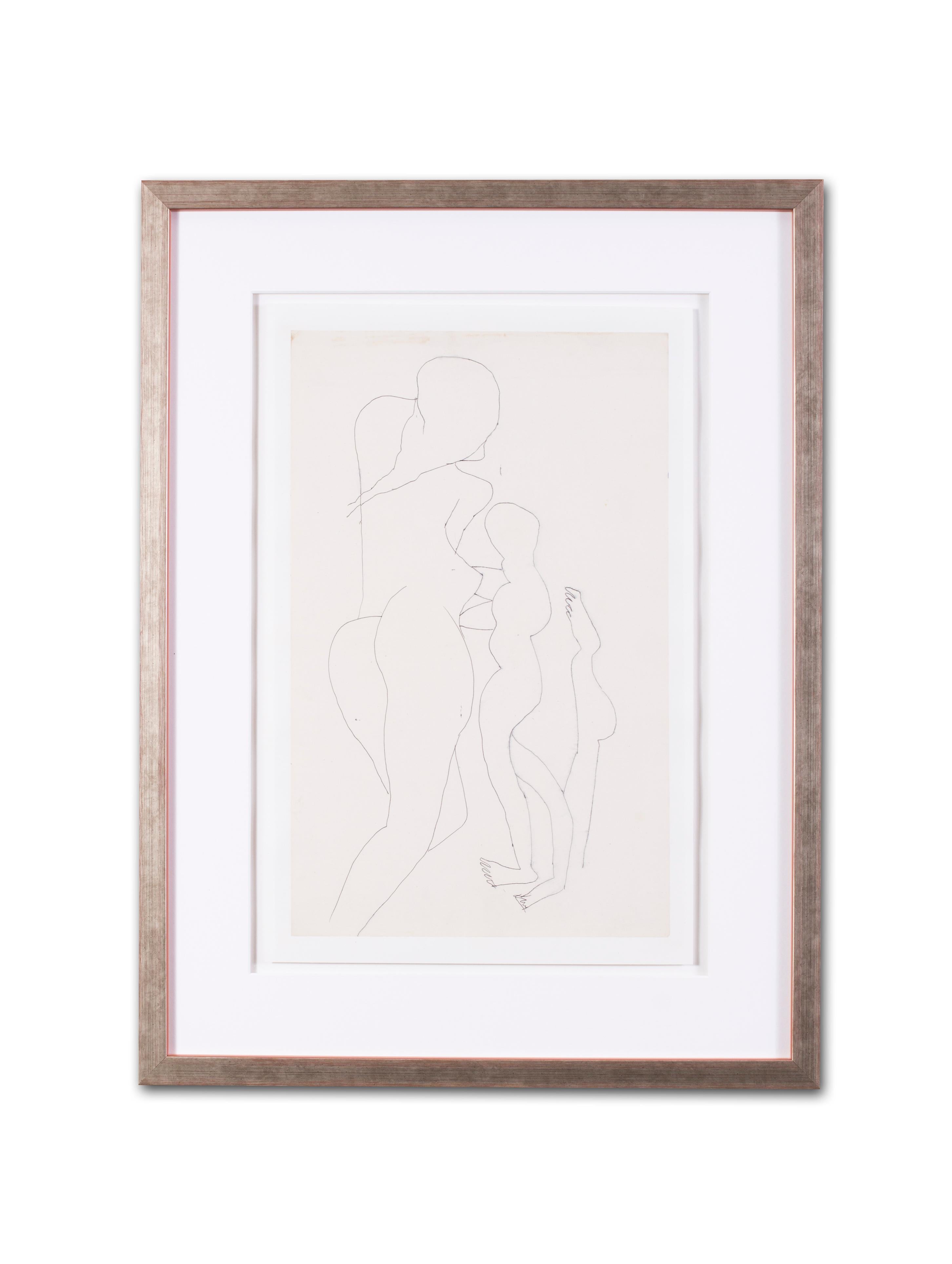 FRANCIS NEWTON SOUZA Figurative Art - A 20th Century abstract drawing of female nudes by Indian artist F. N. Souza