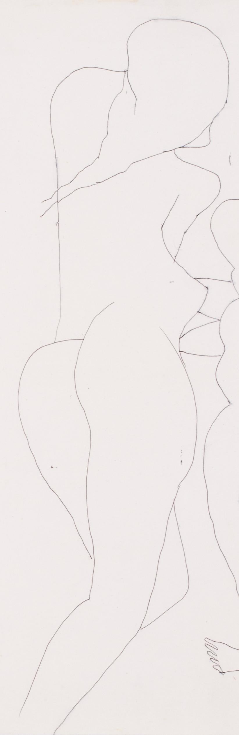 A 20th Century abstract drawing of female nudes by Indian artist F. N. Souza - Abstract Expressionist Art by FRANCIS NEWTON SOUZA