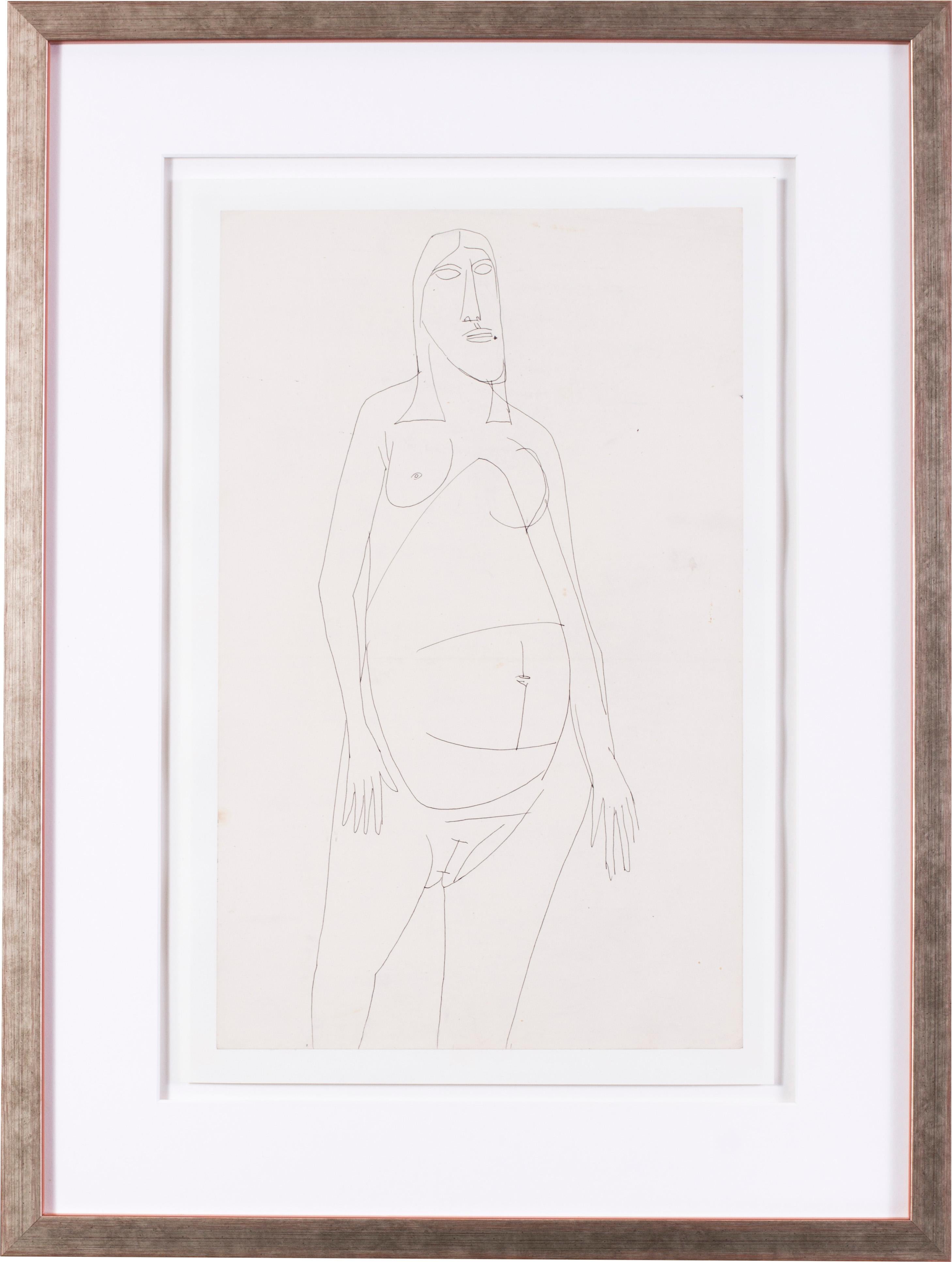 FRANCIS NEWTON SOUZA Nude - A 20th Century abstract drawing of a nude by Indian artist F. N. Souza