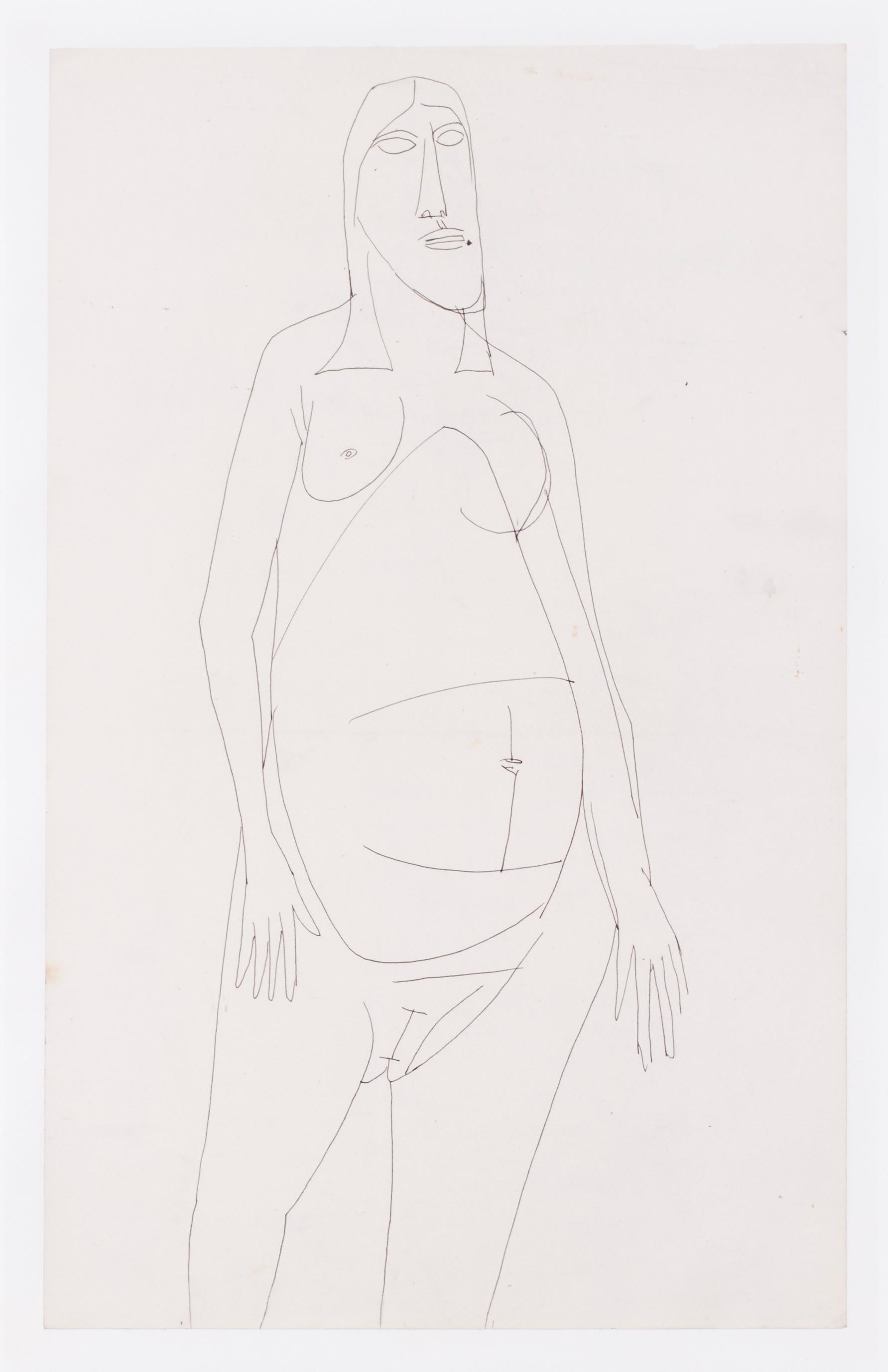 A 20th Century abstract drawing of a nude by Indian artist F. N. Souza - Abstract Expressionist Art by FRANCIS NEWTON SOUZA