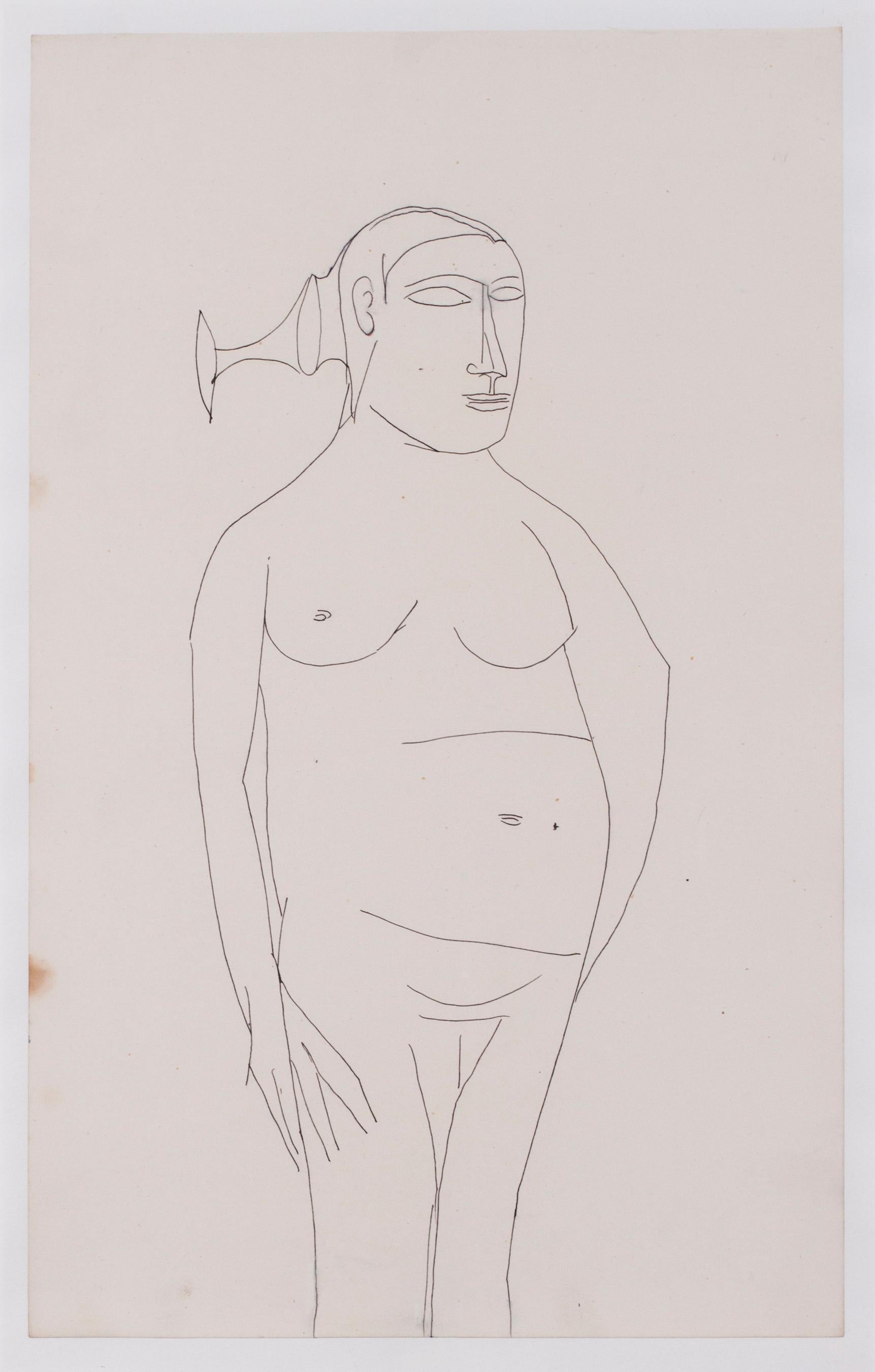 A 20th Century drawing of a nude by Indian artist Francis Newton Souza - Abstract Expressionist Art by F.N. Souza