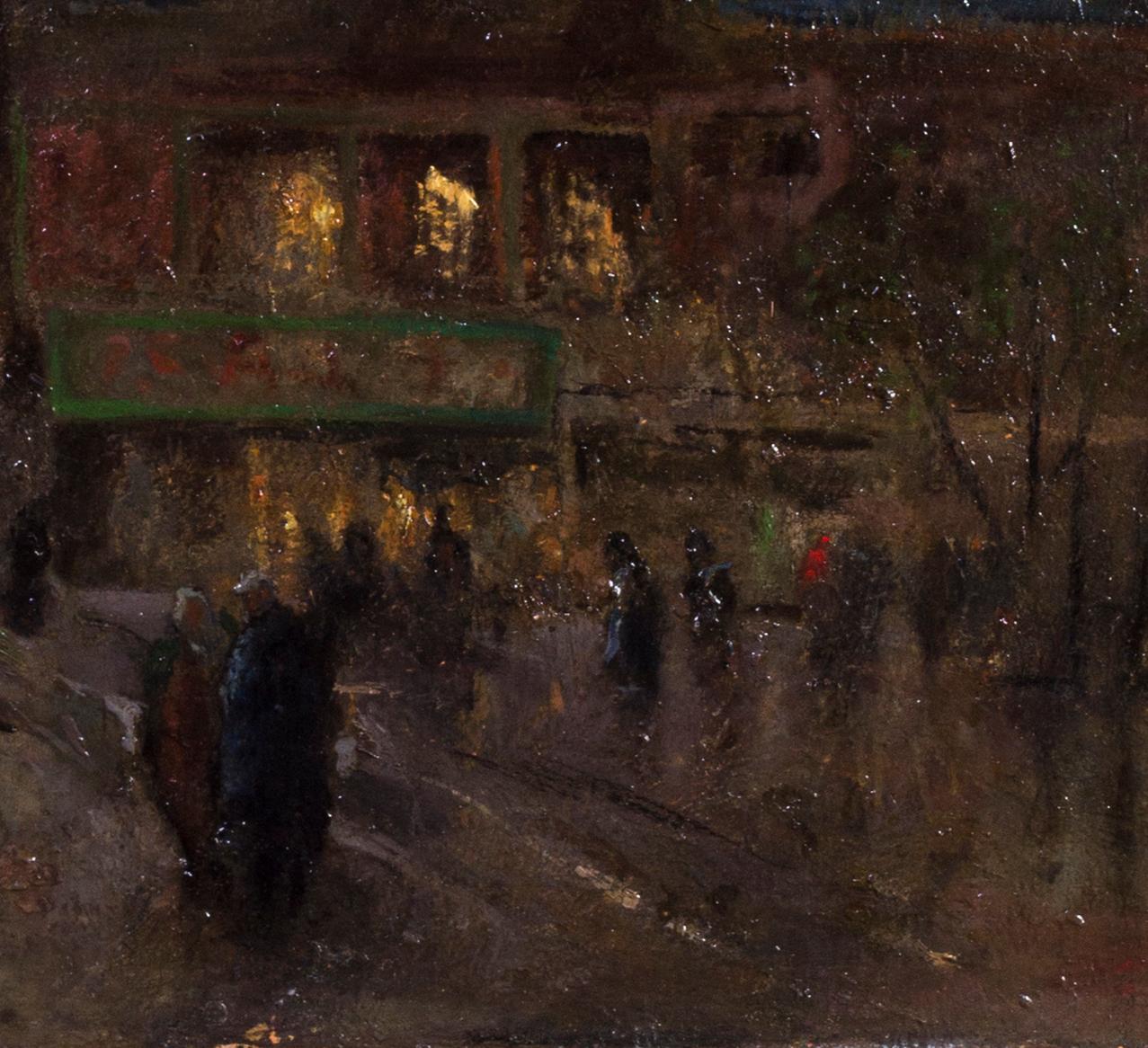 A large early 20th Century oil painting of the Paris night time scene - Painting by Ludovico Cavalieri