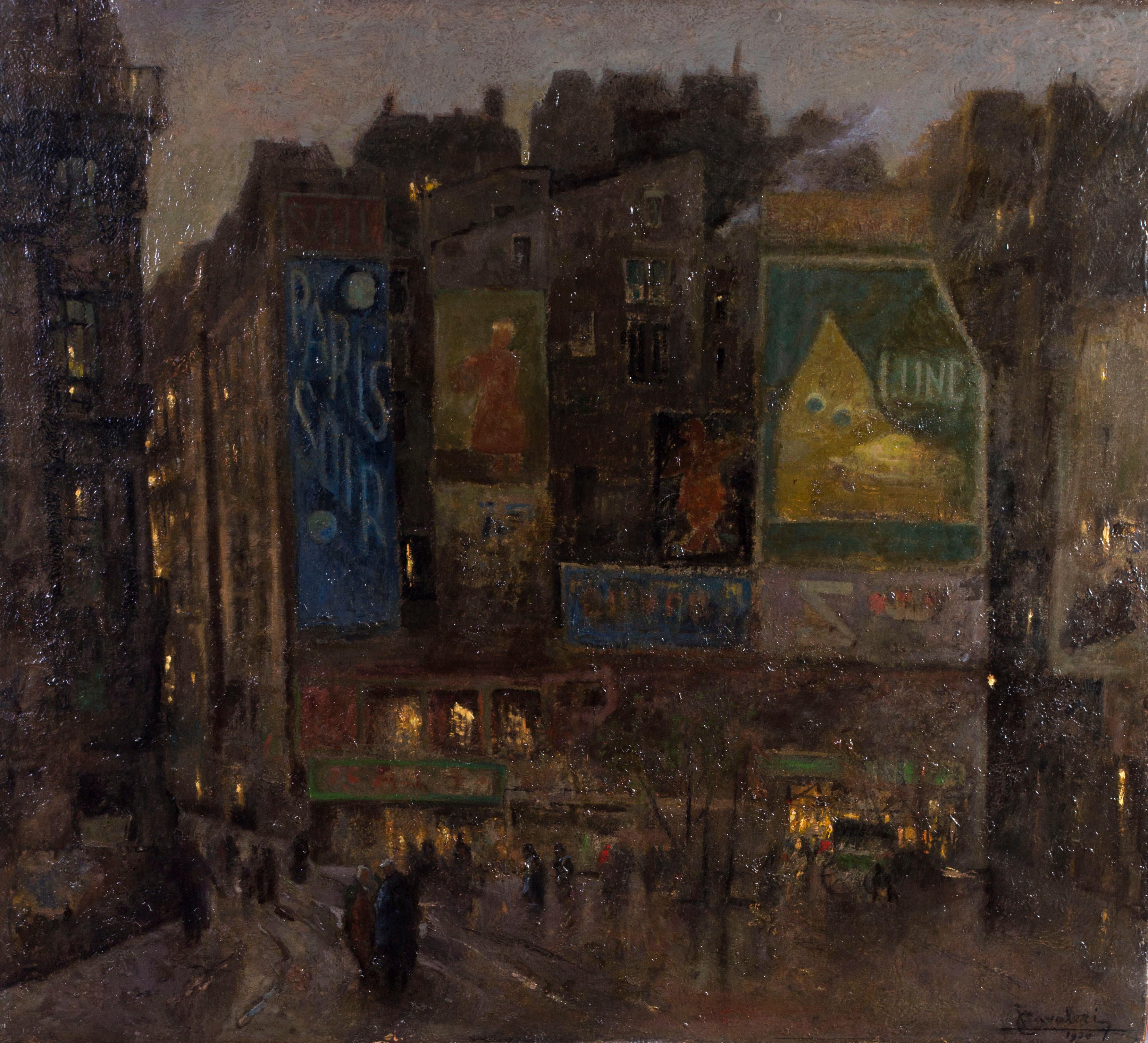 Ludovico Cavalieri Figurative Painting - A large early 20th Century oil painting of the Paris night time scene