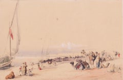 Mid 19th Century British watercolour of the Nile in Karnac, Luxor, Egypt