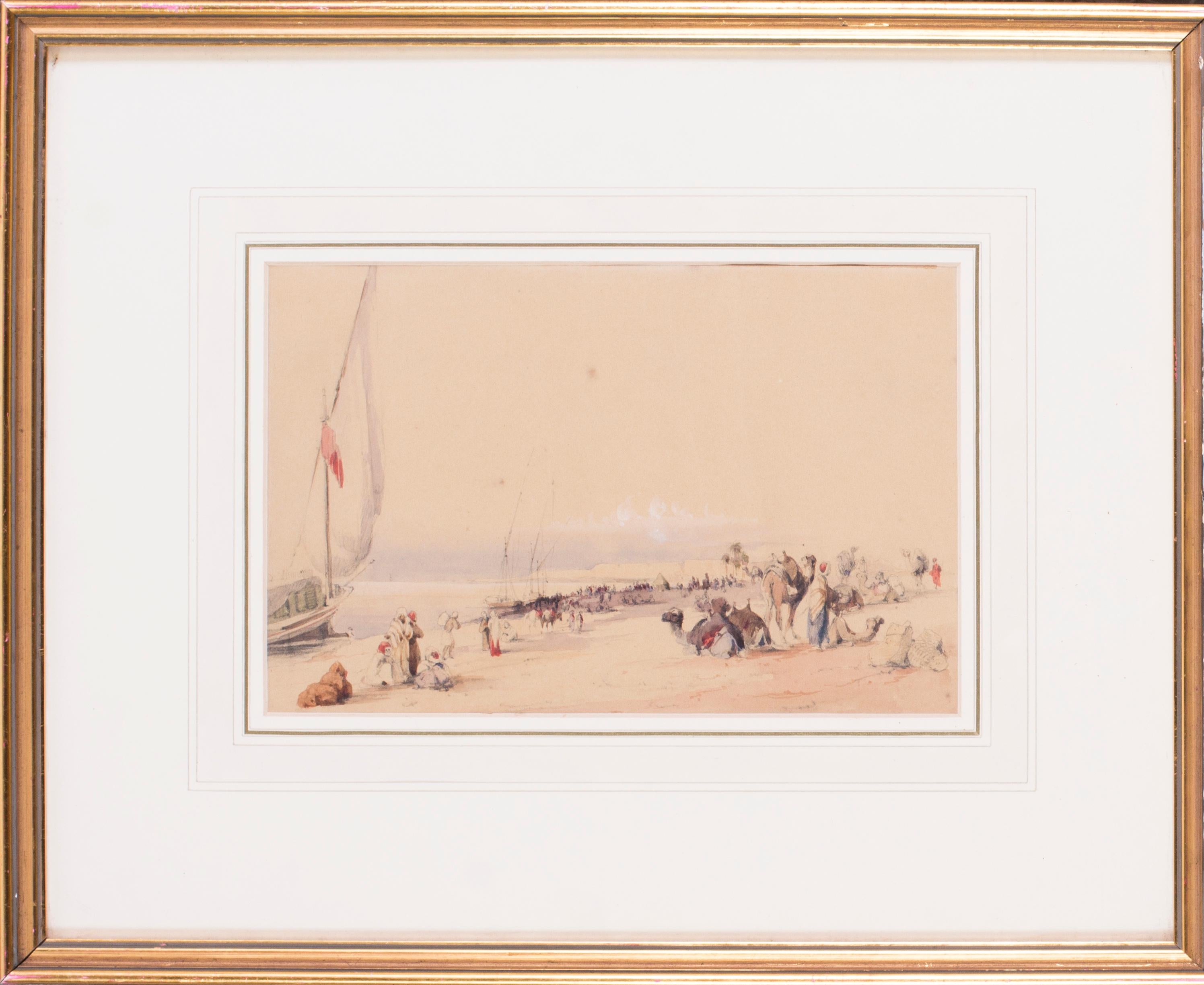 Mid 19th Century British watercolour of the Nile in Karnac, Luxor, Egypt