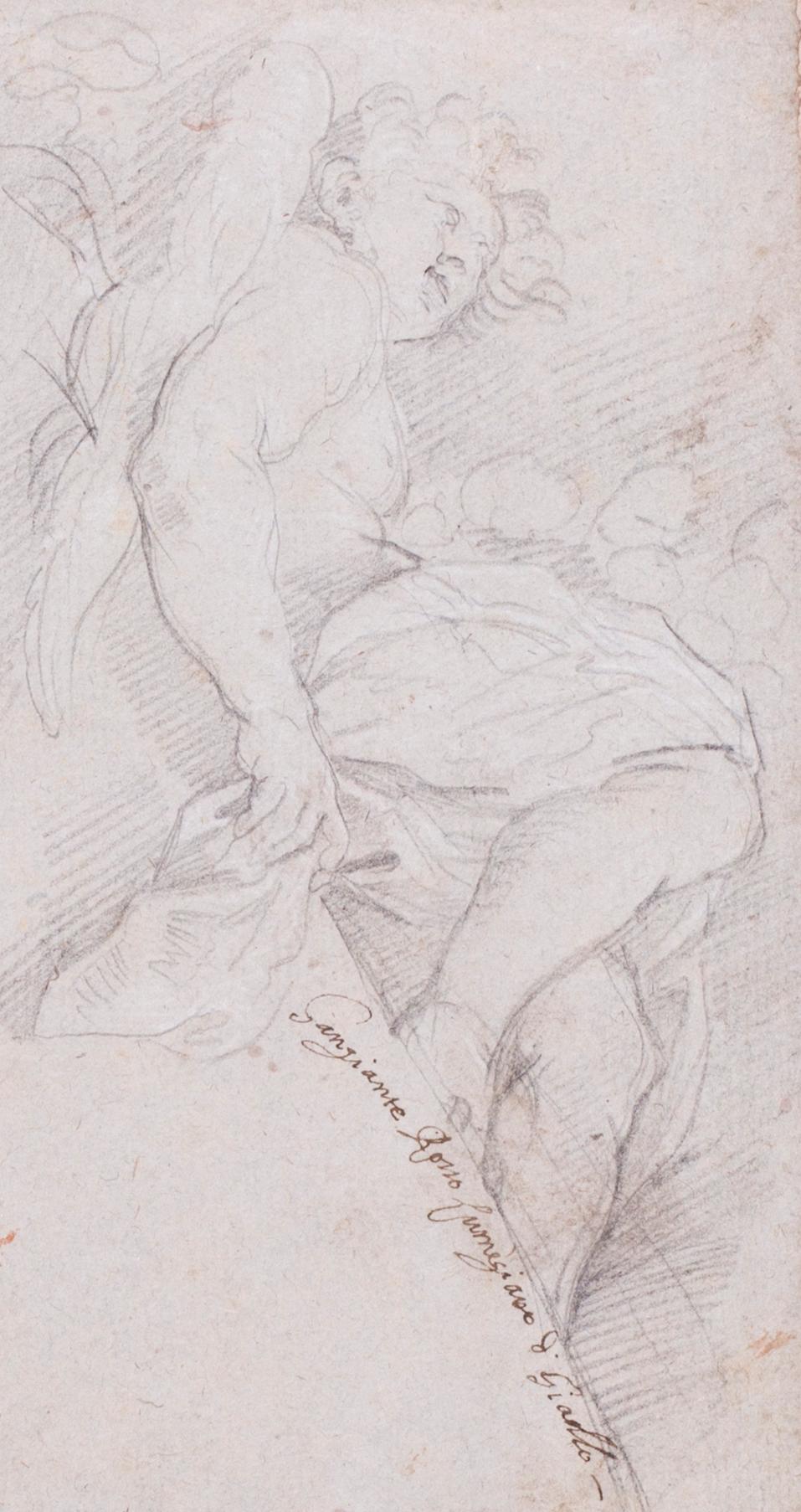 17th Century Italian Old Master drawing of three angels, a study for larger work - Brown Figurative Art by Giovanni Giuseppe Del Sole