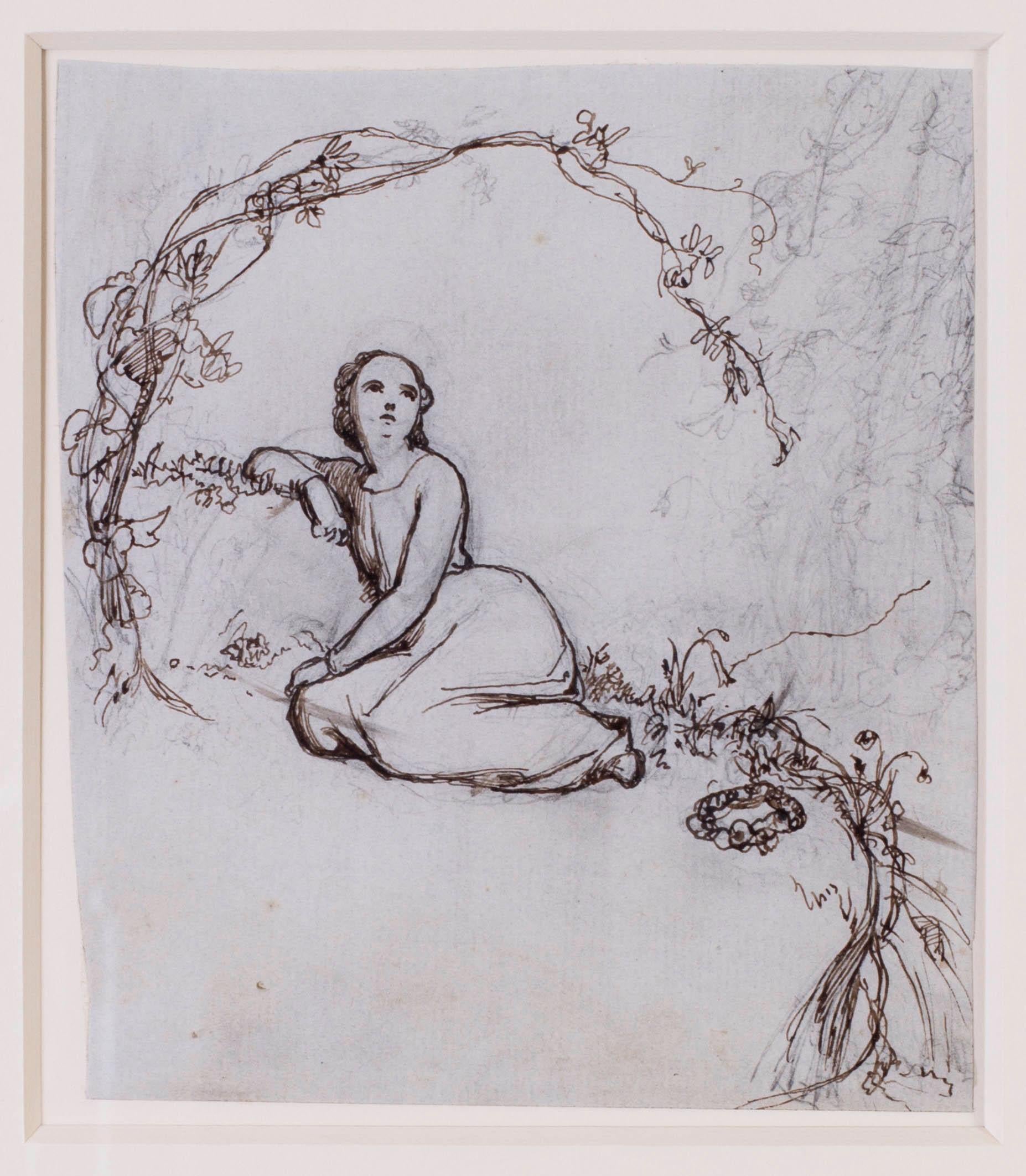 British, 19th Century drawing of a maiden by Pickersgill - Gray Figurative Art by Frederick Richard Pickersgill
