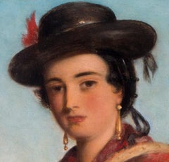 British, 19th Century oil painting of a lady carrying water by Charles Baxter