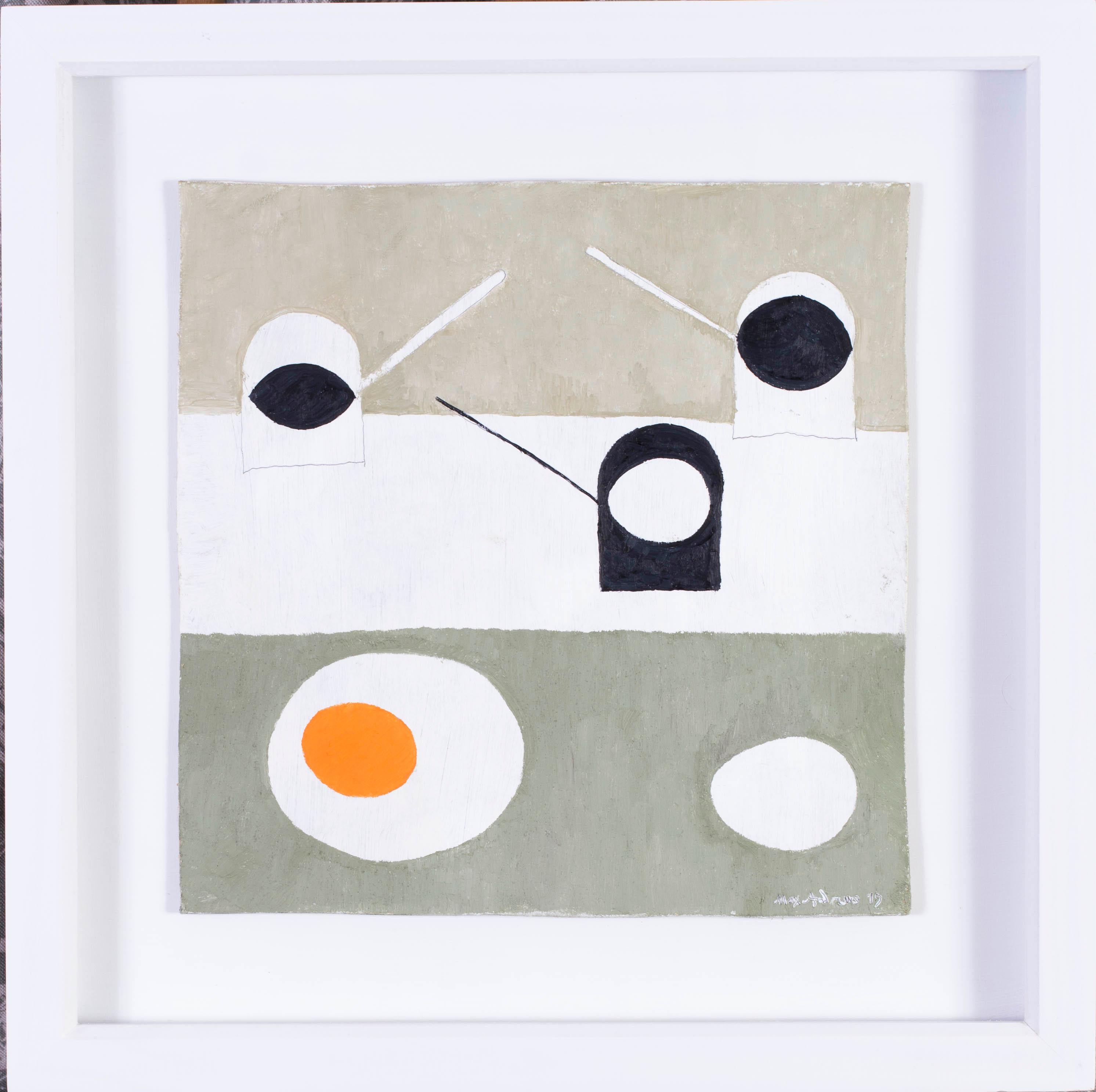 Max Andrews Still-Life Painting - British, 21st Century abstract still life 'Eggs on pans II'