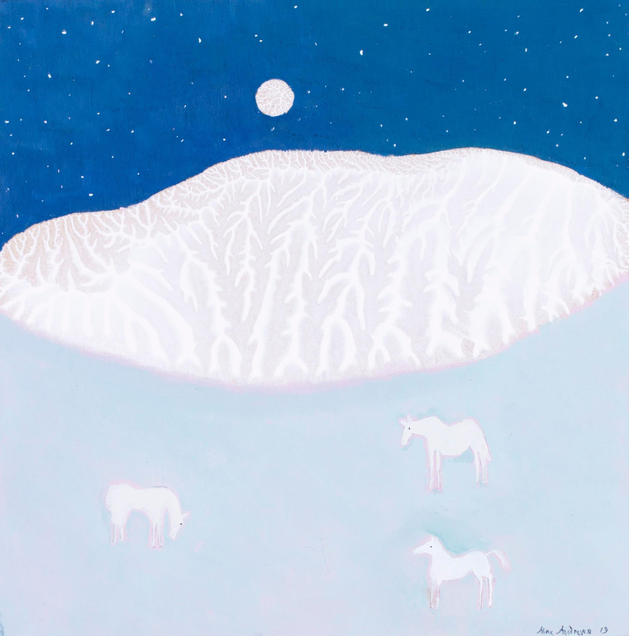 British, 21st Century abstract oil painting 'Moonlit Horses' - Painting by Max Andrews