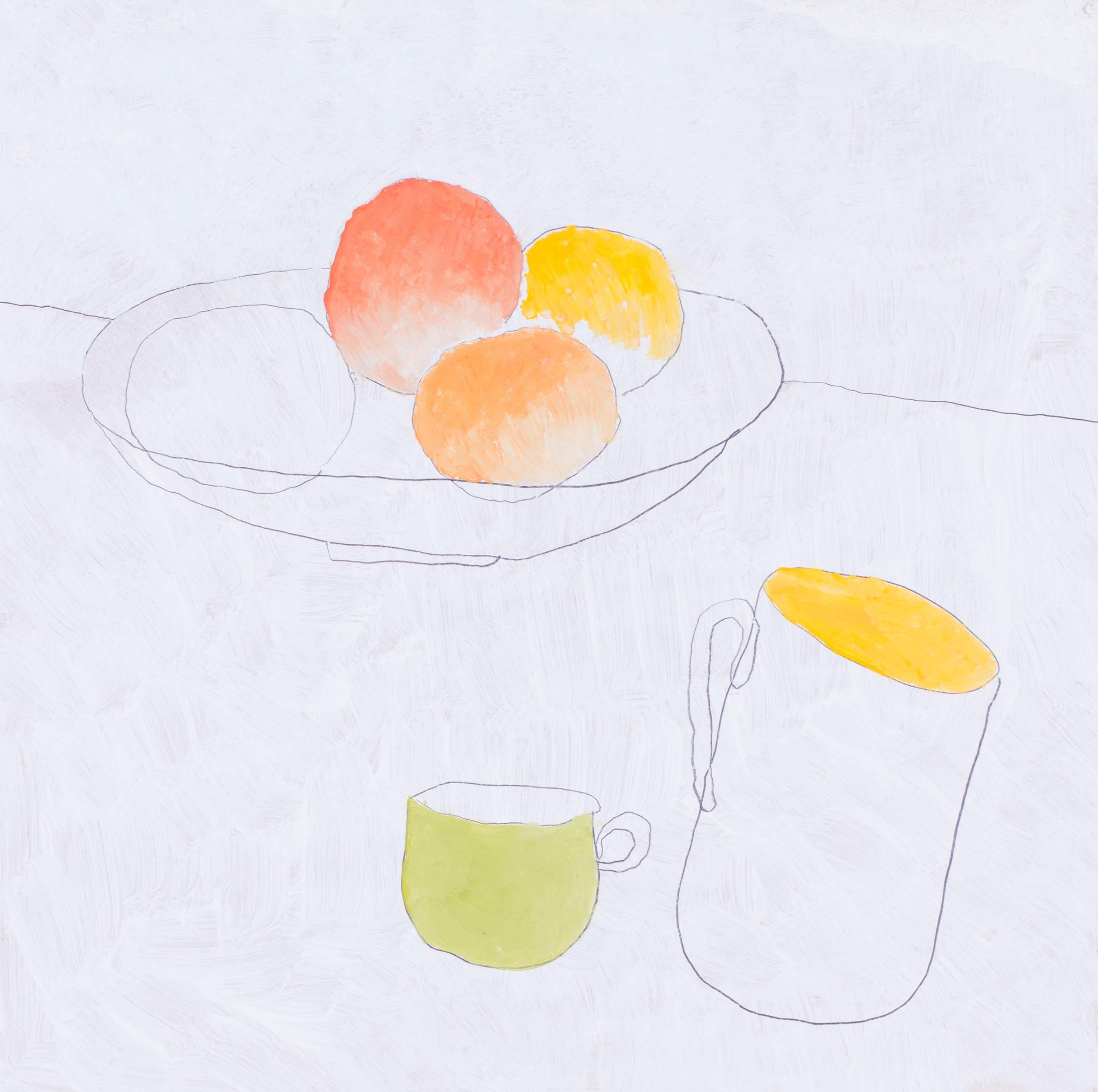 British, 21st Century abstract still life 'Fruit and cups' - Painting by Max Andrews