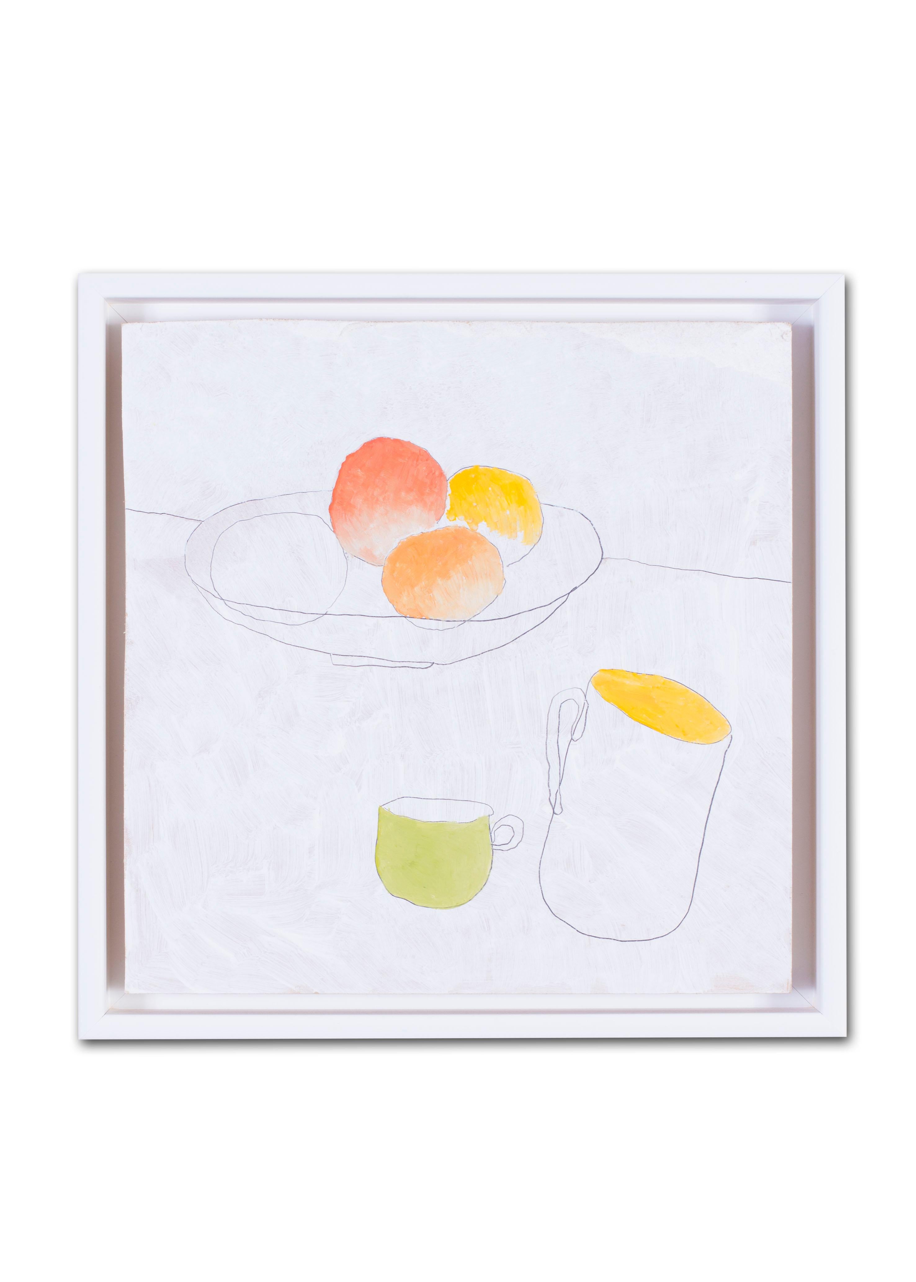 British, 21st Century abstract still life 'Fruit and cups' - Gray Still-Life Painting by Max Andrews