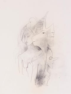 20th Century German Expressionist drawing of figures in a dream by Carl Hofer